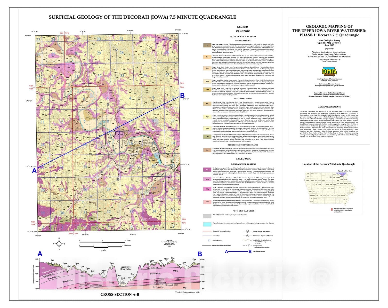 Map : Geologic mapping of the Upper Iowa River Watershed: Phase 1: Decorah 7.5' Quadrangle, 2005 Cartography Wall Art :