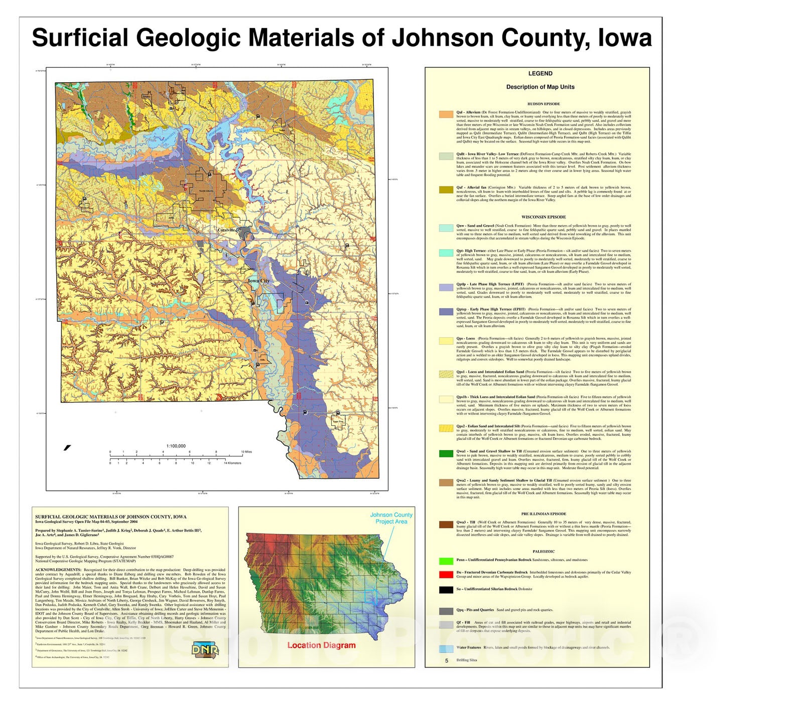 Map : Surficial geologic materials of Johnson County, Iowa, 2004 Cartography Wall Art :