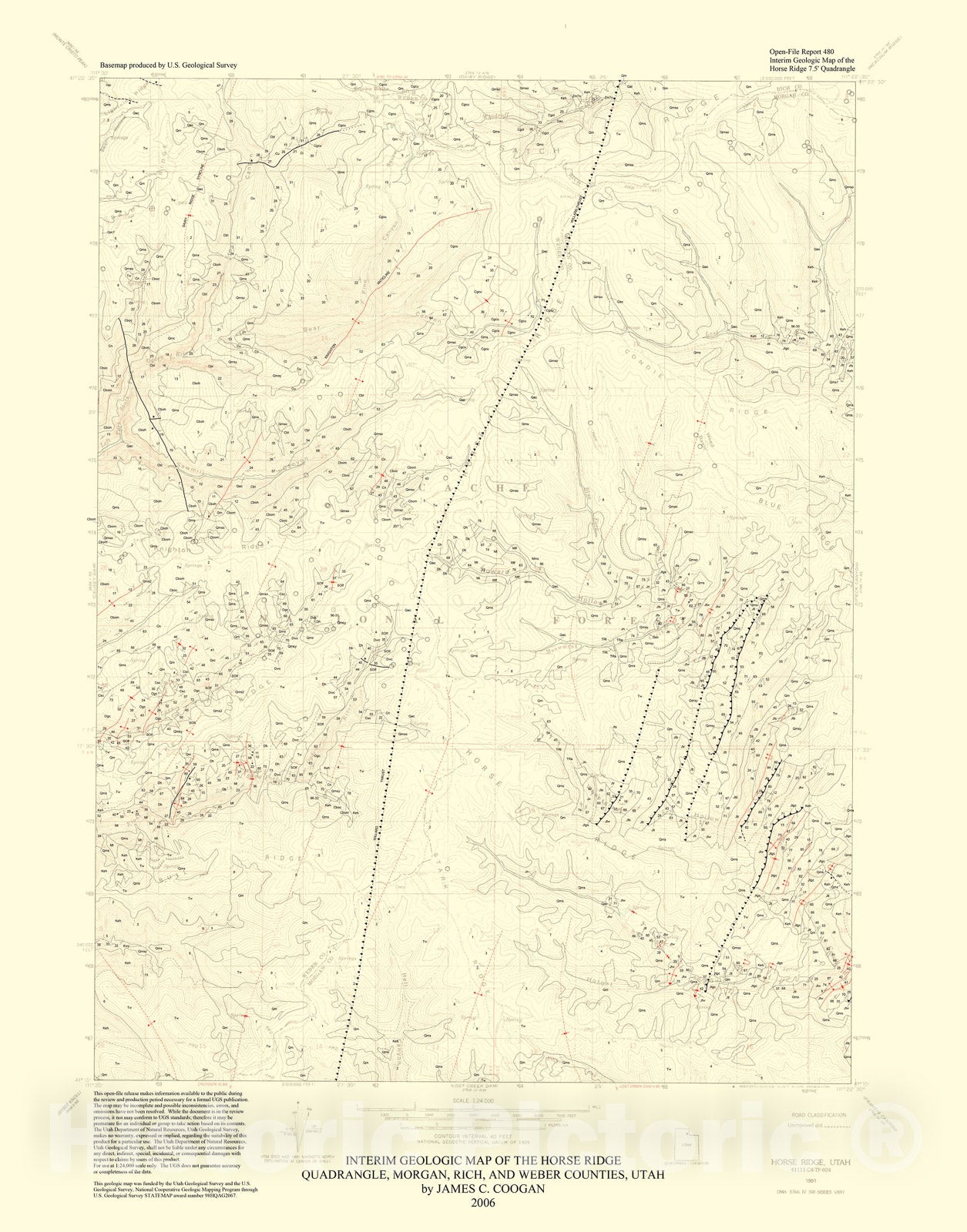 Map : Interim geologic map of the Horse Ridge quadrangle, leading margin of Willard Thrust sheet, Morgan, Rich, and Weber Counties, Utah, 2006 Cartography Wall Art :
