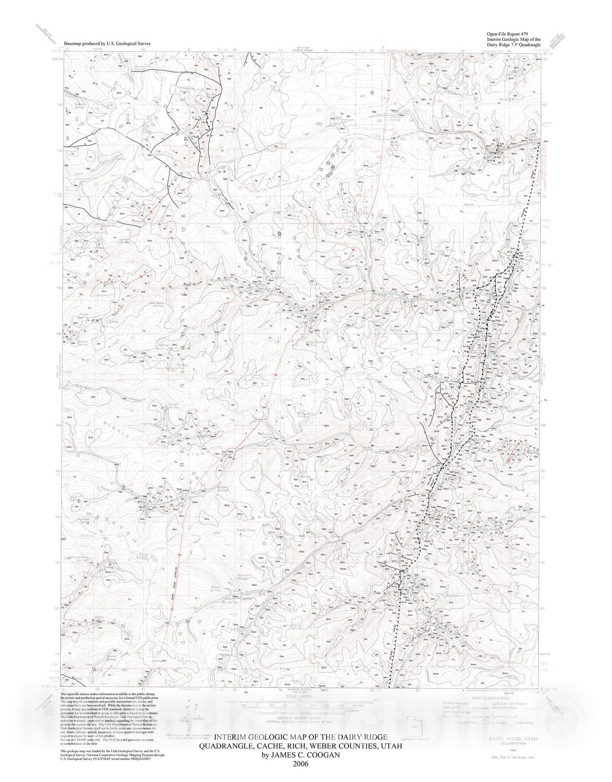 Map : Interim geologic map of the Dairy Ridge quadrangle, leading margin of the Willard Thrust sheet, Cache, Rich, and Weber Counties, Utah, 2006 Cartography Wall Art :