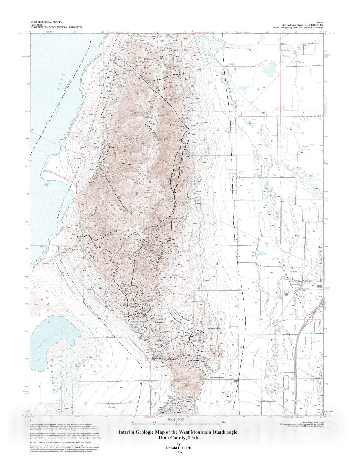 Map : Interim geologic map of the West Mountain quadrangle, Utah County, Utah, 2006 Cartography Wall Art :