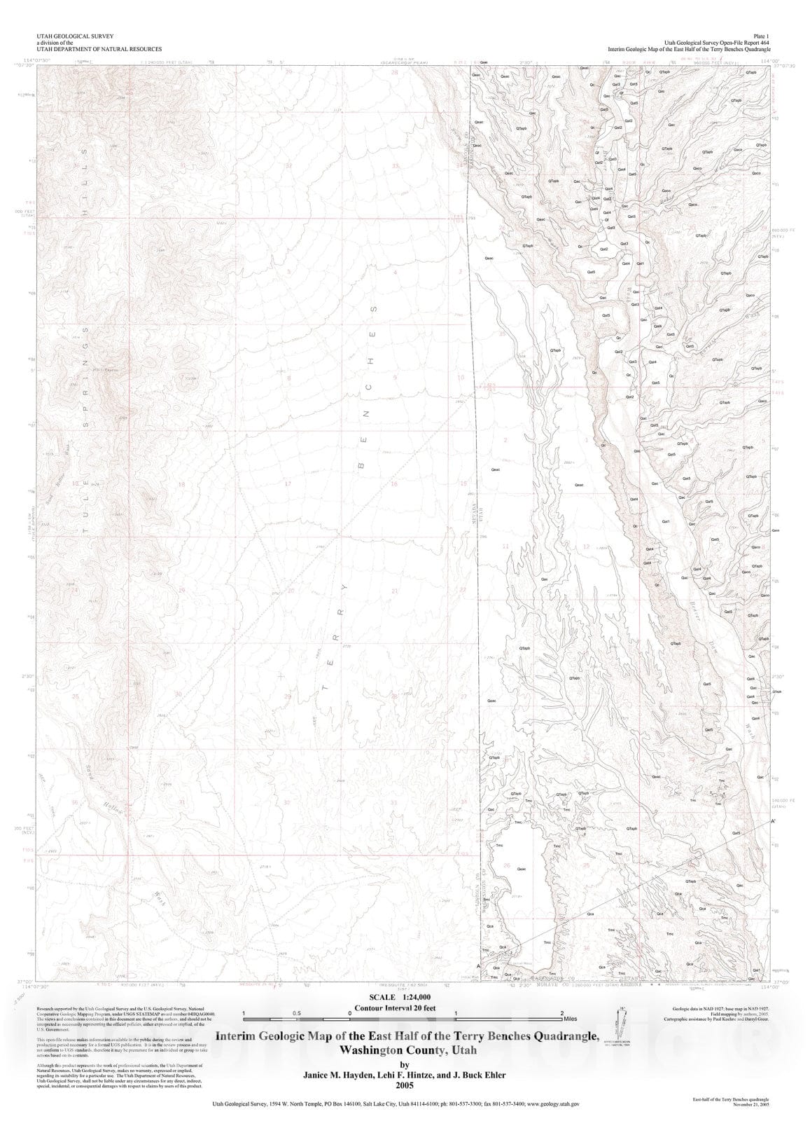 Map : Interim geologic map of the east half of the Terry Benches quadrangle, Washington County, Utah, 2005 Cartography Wall Art :