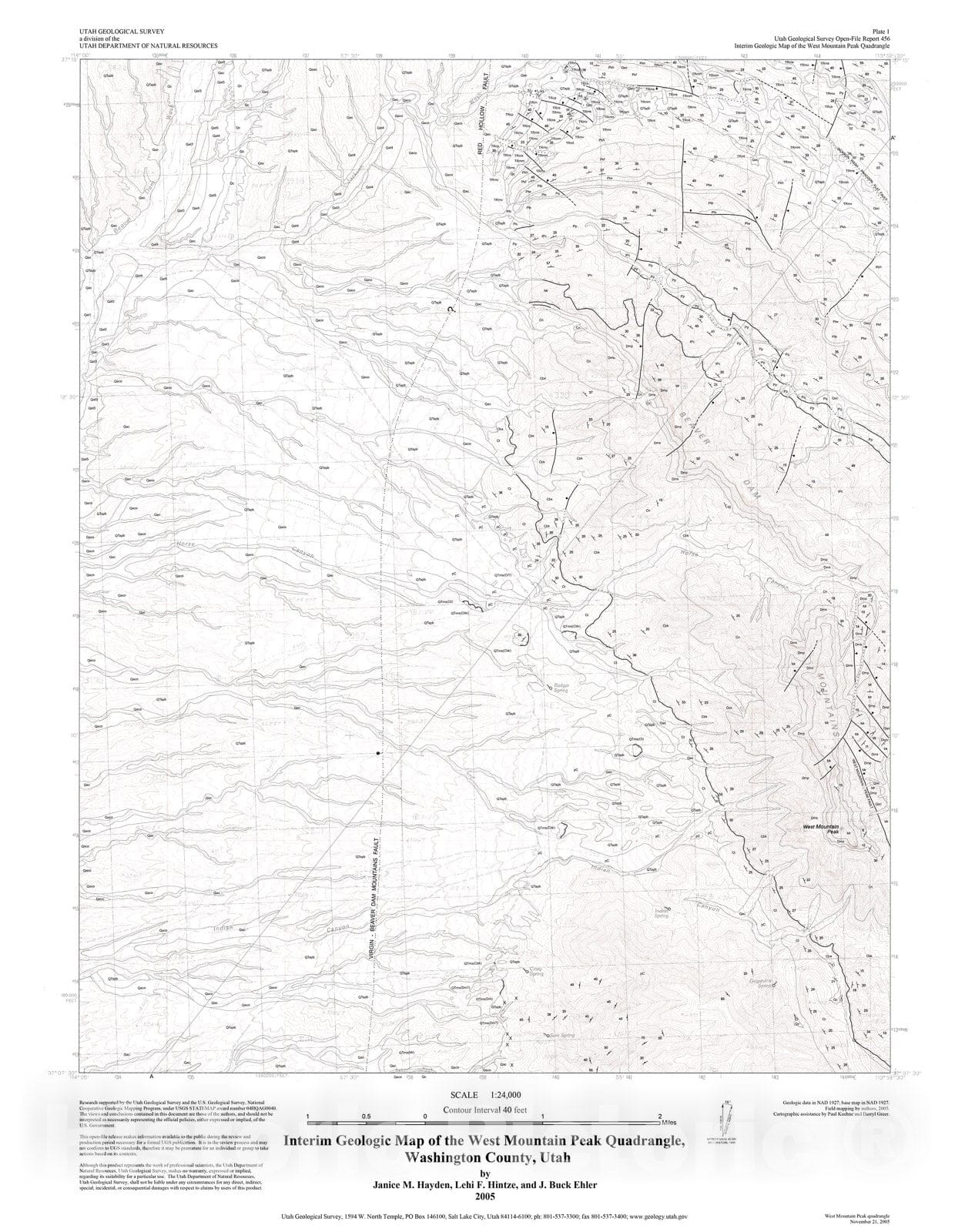 Map : Interim geologic map of the West Mountain Peak quadrangle, Washington County, Utah, 2005 Cartography Wall Art :