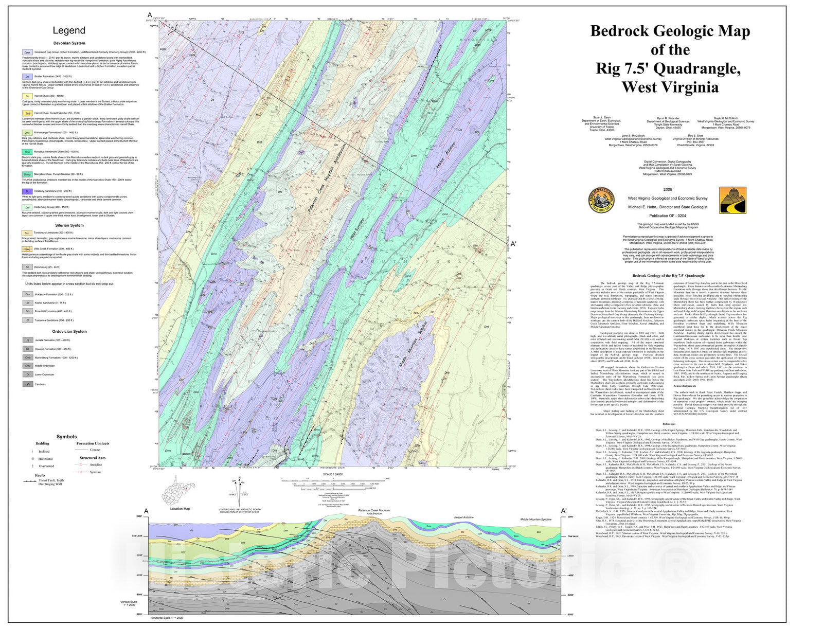 Map : Bedrock Geology of the Rig 7.5' Quadrangle, West Virginia, 2006 Cartography Wall Art :