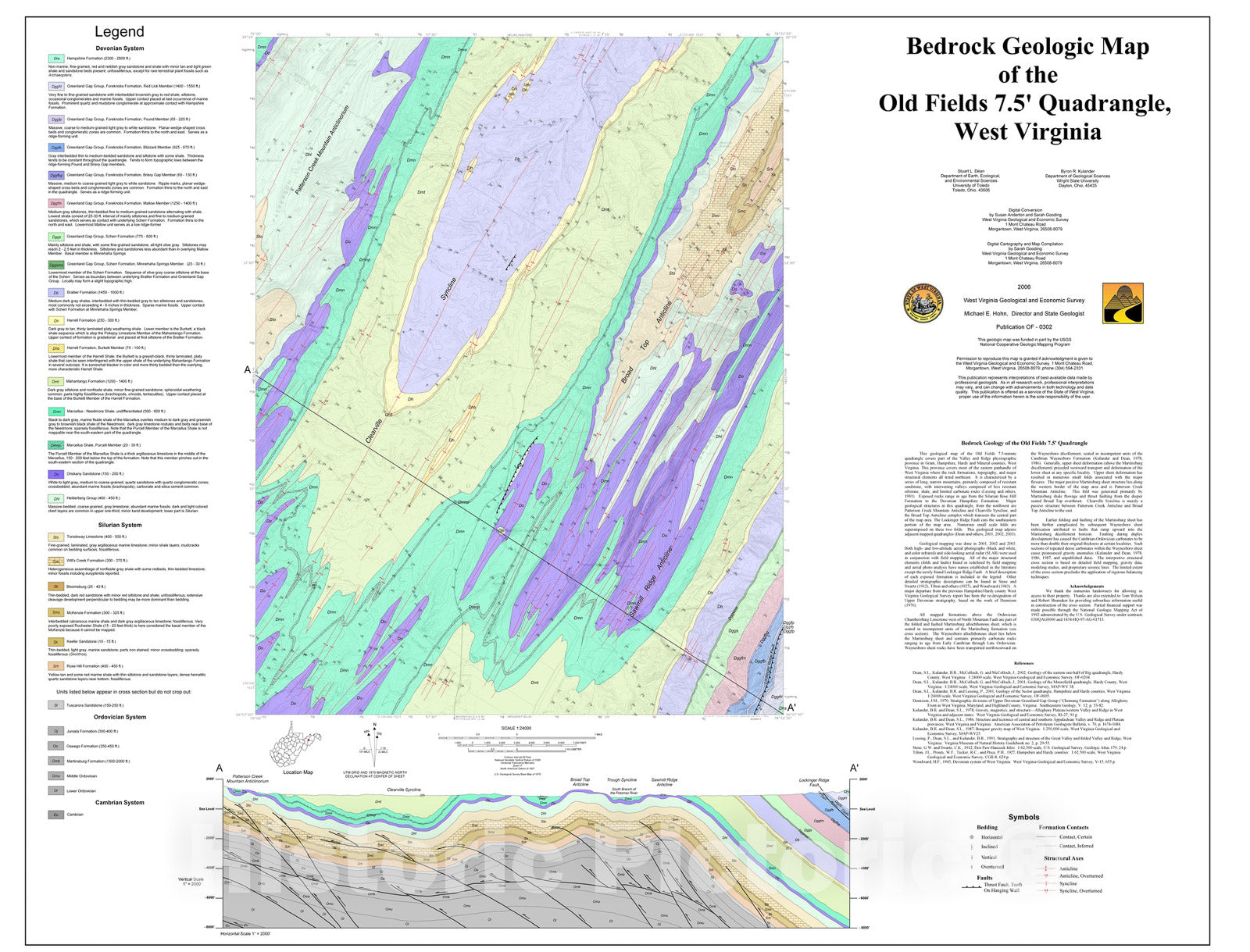 Map : Geology of the Old Fields Quadrangle, Grant, Hampshire, Hardy and Mineral Counties, West Virginia (revised 2006), 2003 Cartography Wall Art :