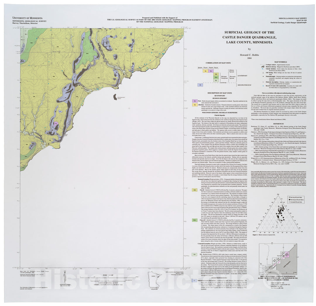 Map : Surficial geology of the Castle Danger quadrangle, Lake County, Minnesota, 2004 Cartography Wall Art :