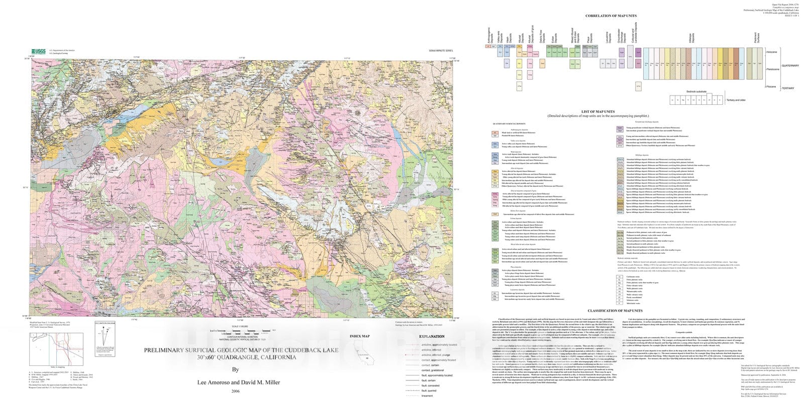 Map : Preliminary surficial geologic map of the Cuddeback Lake 30' x 60' quadrangle, California, 2006 Cartography Wall Art :