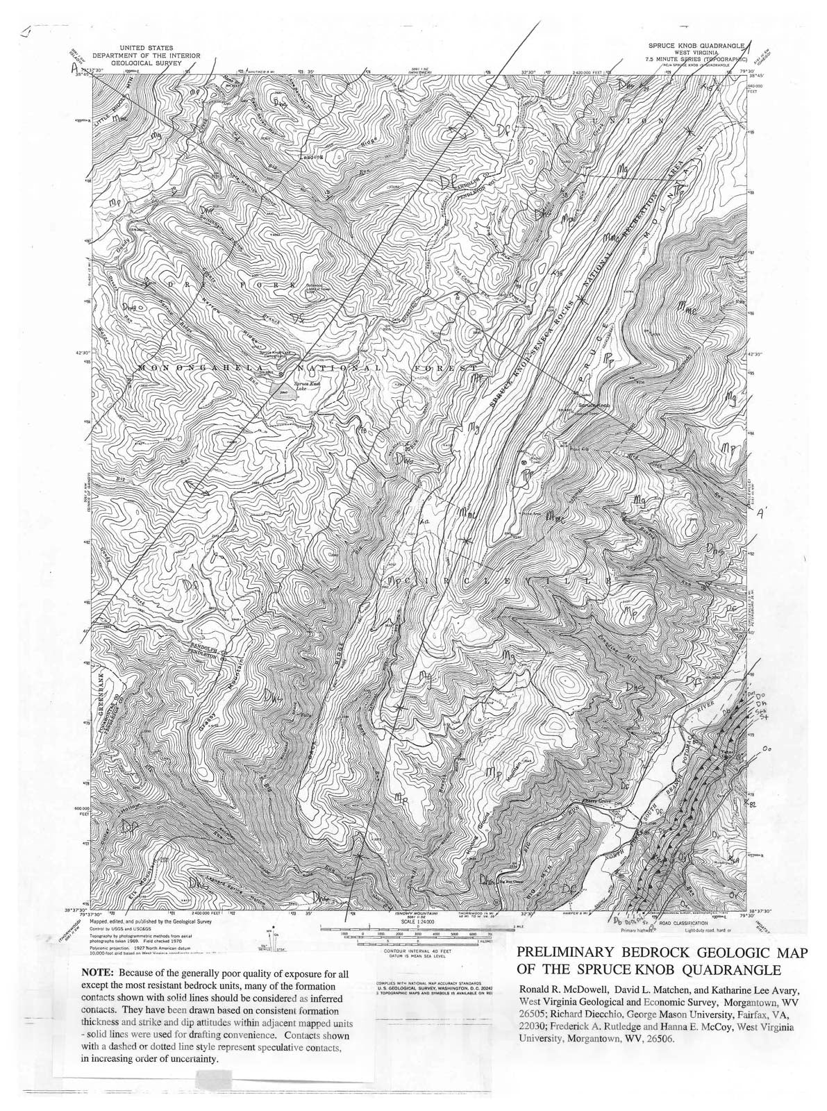 Map : Preliminary Bedrock Geologic Map of the Spruce Knob Quadrangle, 2001 Cartography Wall Art :