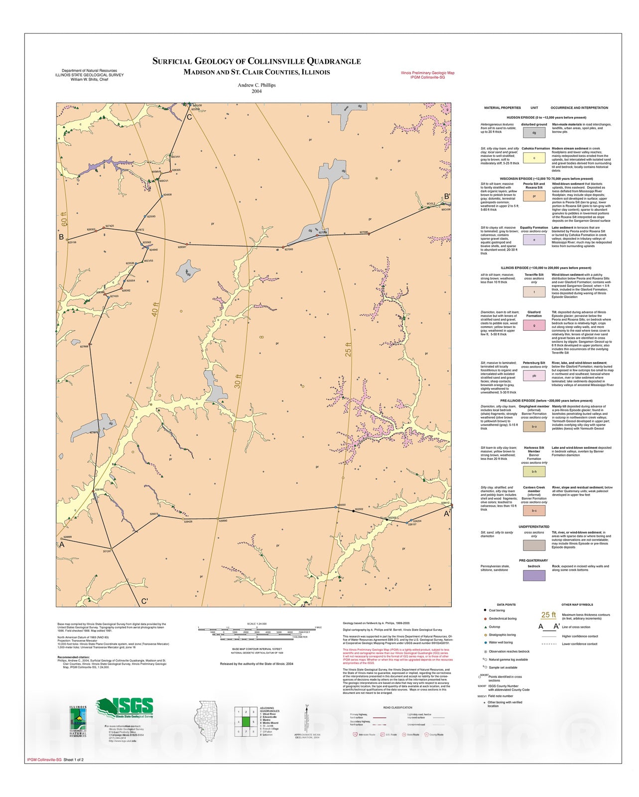 Map : Surficial geology of Collinsville Quadrangle, 2004 Cartography Wall Art :