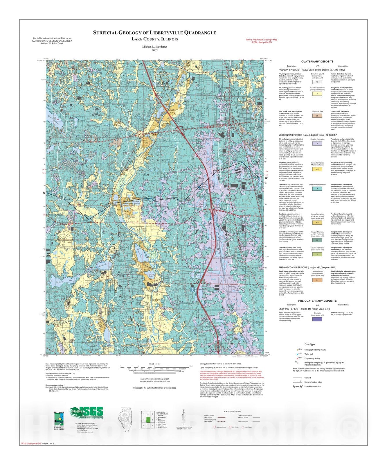 Map : Surficial geology of Libertyville Quadrangle, 2005 Cartography Wall Art :