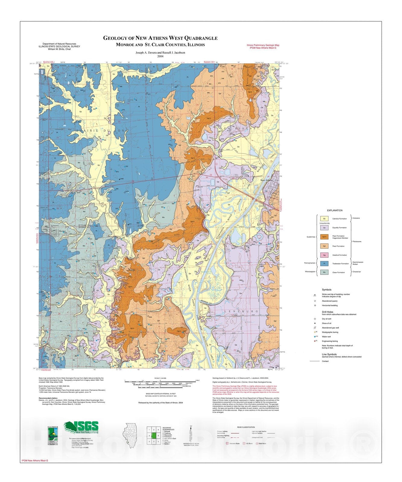 Map : Geology of New Athens West Quadrangle, 2004 Cartography Wall Art :