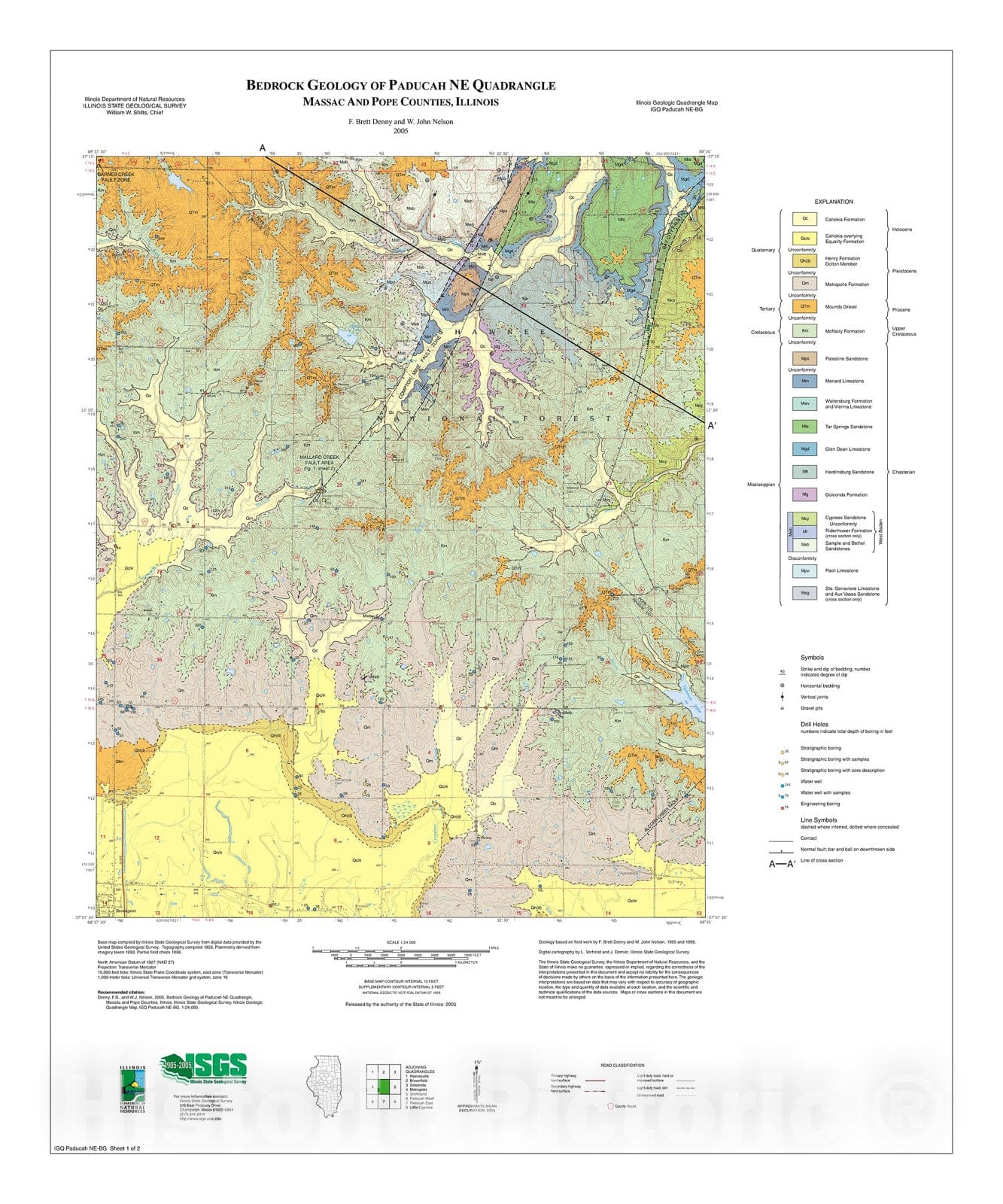Map : Bedrock geology of Paducah NE Quadrangle, 2005 Cartography Wall Art :