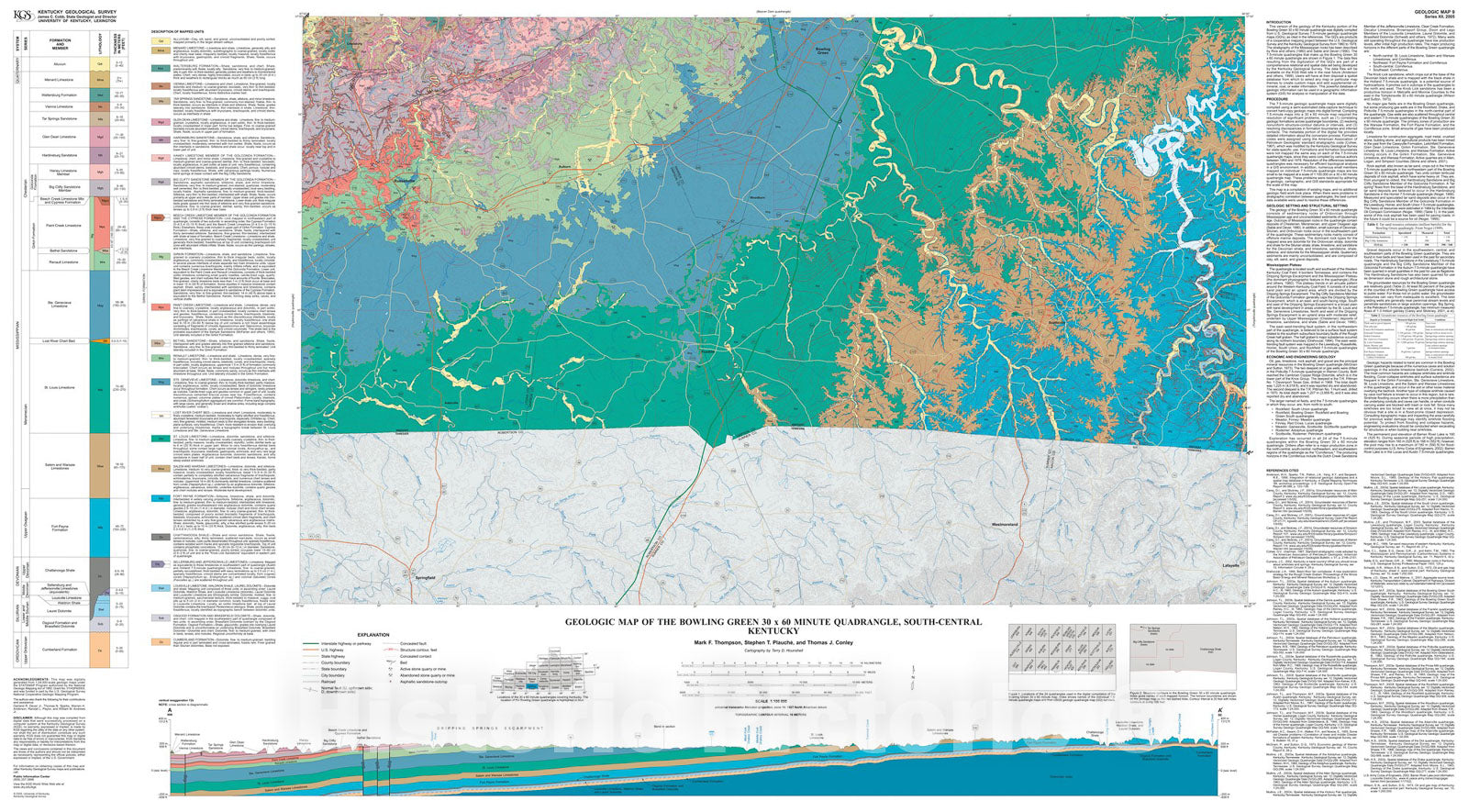 Map : Geologic map of the Bowling Green thirty x sixty Minute Quadrangle, South-Central Kentucky, 2005 Cartography Wall Art :