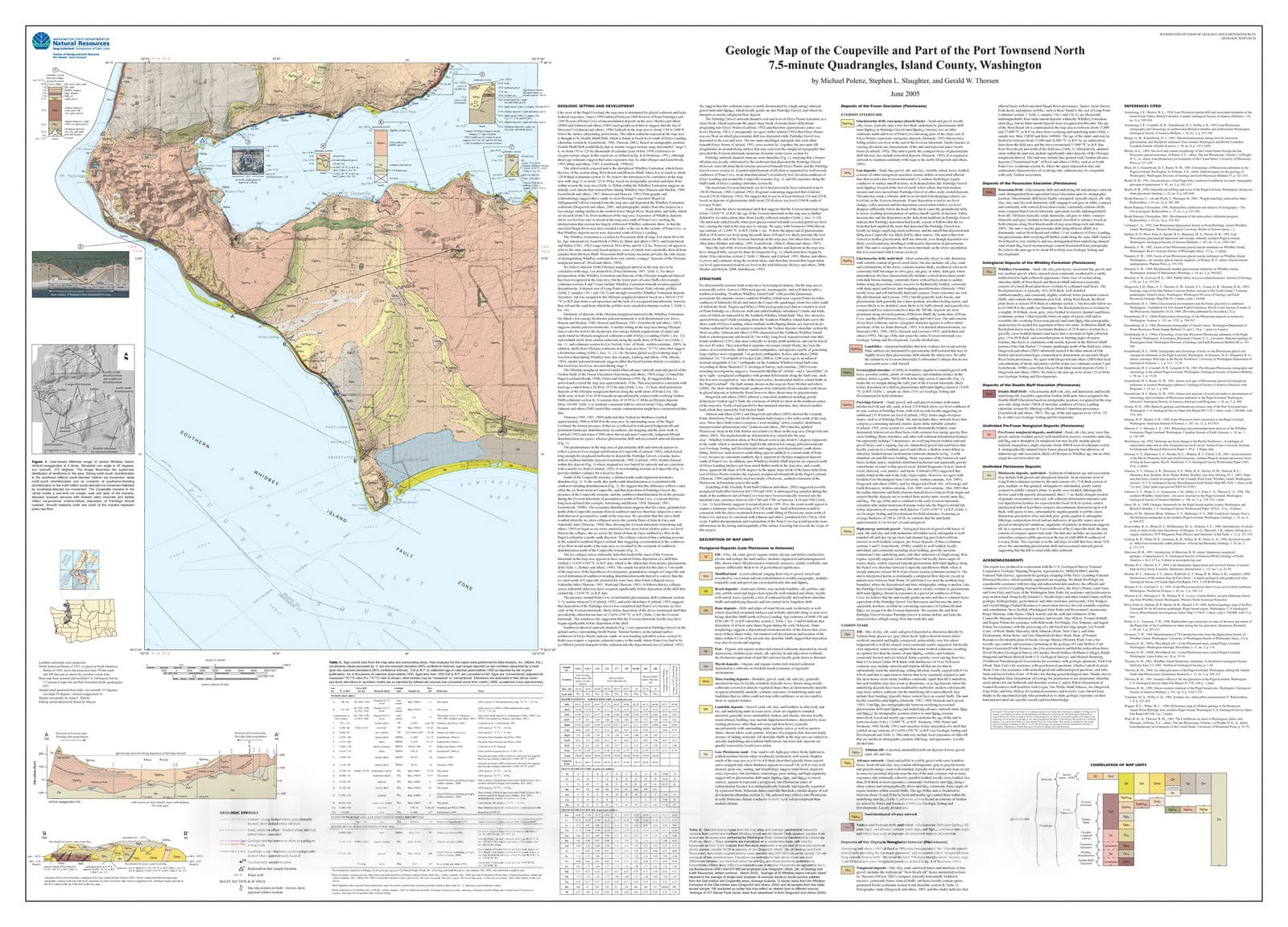 Map : Geologic map of the Coupeville and part of the Port Townsend North 7.5-minute quadrangles, Island County, Washington, 2005 Cartography Wall Art :