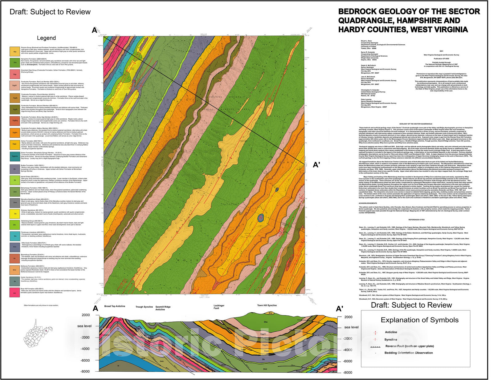Map : Bedrock geology of the Sector quadrangle, Hampshire and Hardy Counties, West Virginia (revised 2001), 2000 Cartography Wall Art :