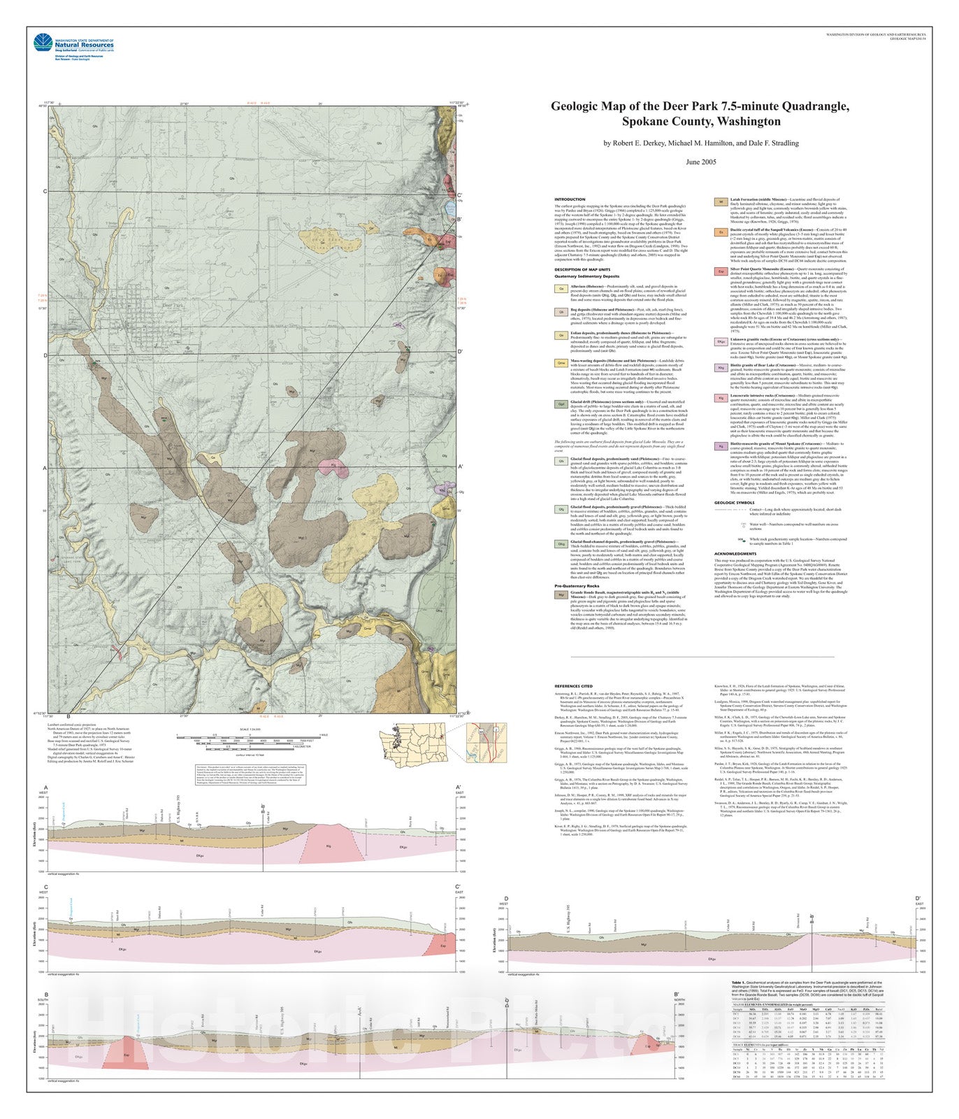 Map : Geologic map of the Deer Park 7.5-minute quadrangle, Spokane County, Washington, 2005 Cartography Wall Art :