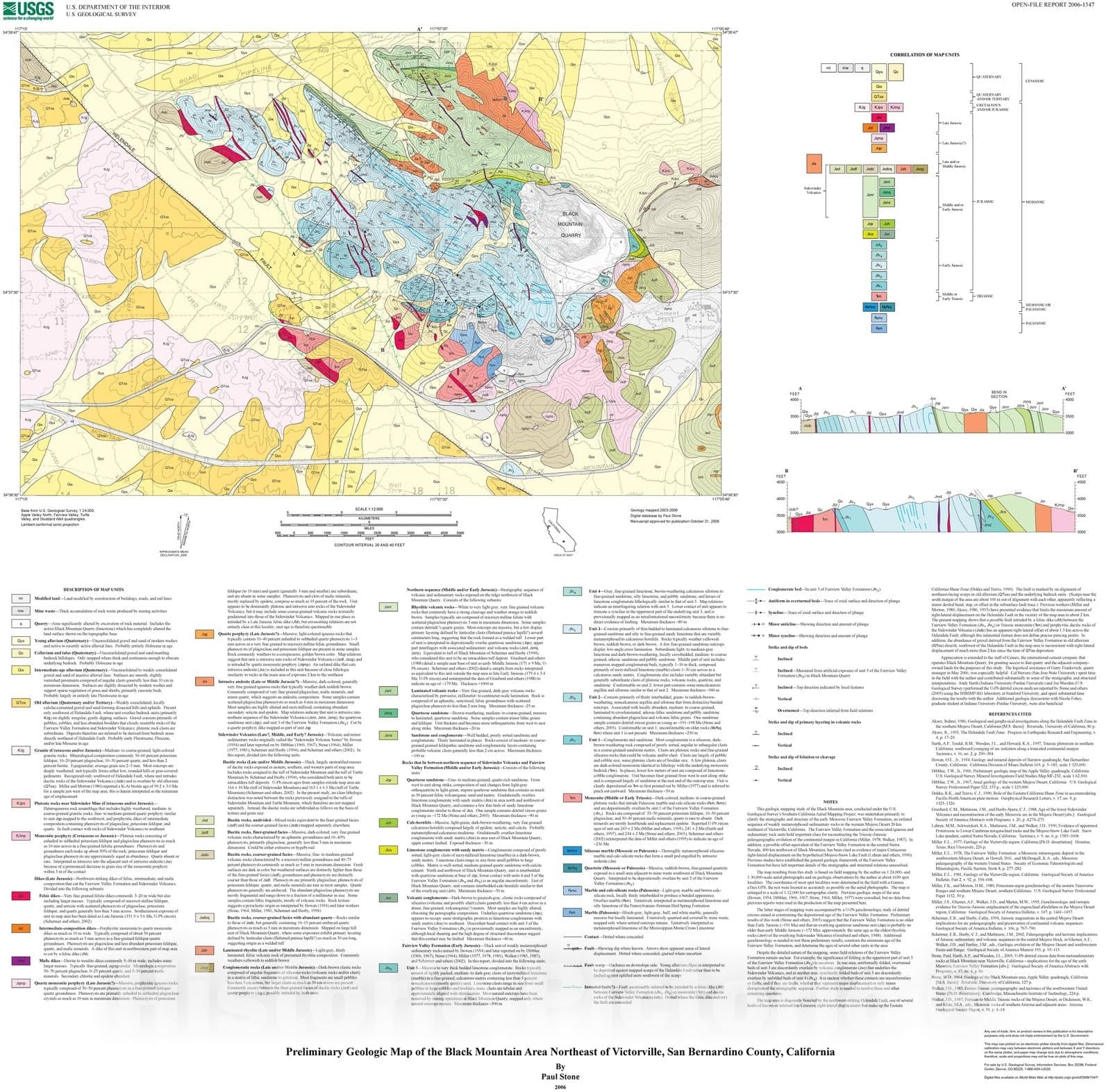 Map : Preliminary geologic map of the Black Mountain area northeast of Victorville, San Bernardino County, California, 2006 Cartography Wall Art :