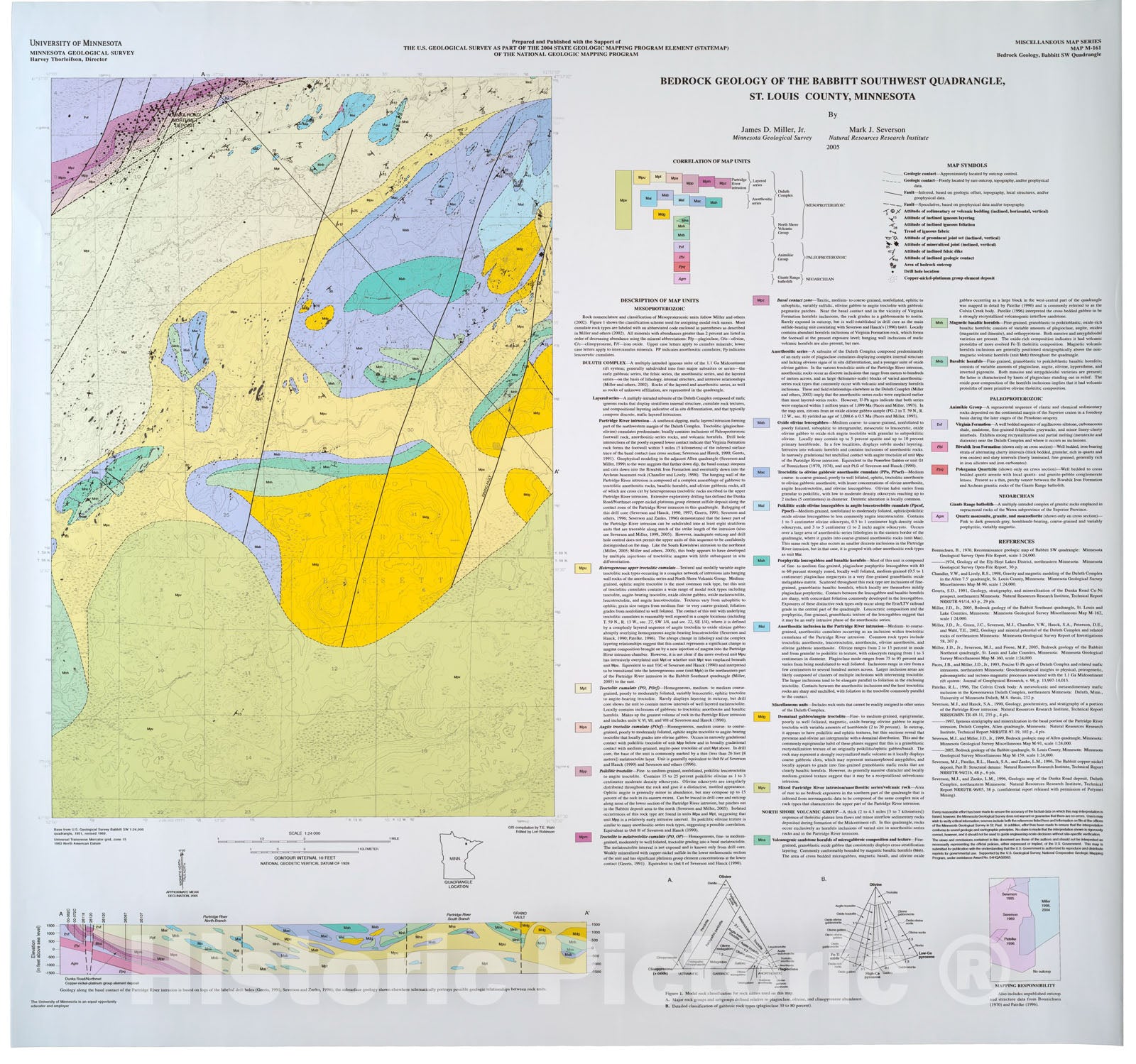 Map : Bedrock geology of the Babbitt Southwest quadrangle, St. Louis County, Minnesota, 2005 Cartography Wall Art :