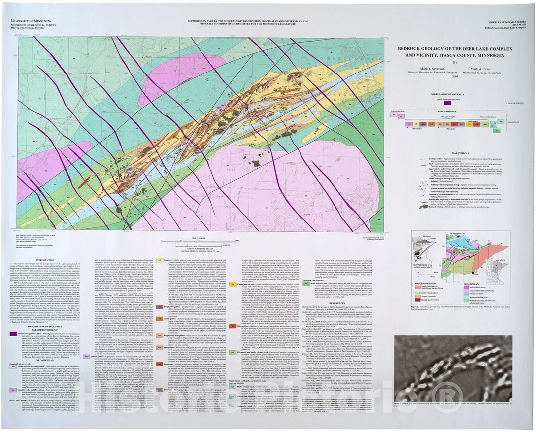 Map : Bedrock geology of the Deer Lake complex and vicinity, Itasca County, Minnesota., 2006 Cartography Wall Art :