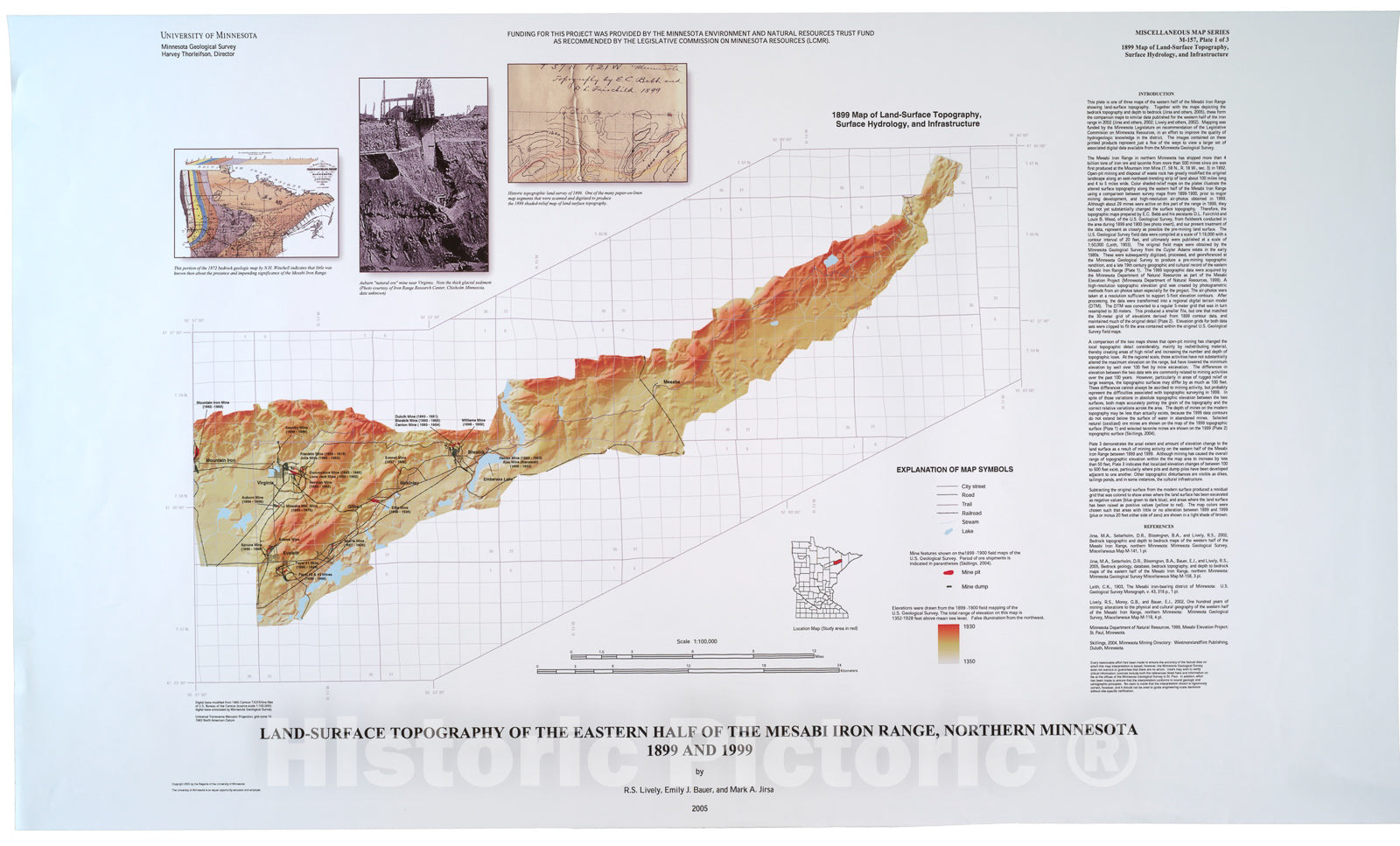Map : Land-surface topography of the eastern half of the Mesabi Iron Range, northern Minnesota, 1899 and 1999., 2005 Cartography Wall Art :