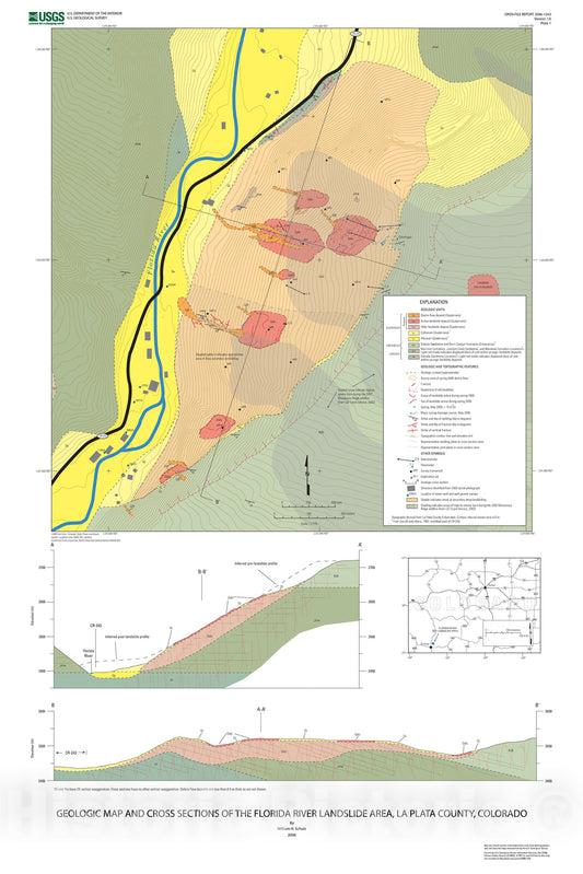 Map : Preliminary assessment of landslides along the Florida River downstream from Lemon Reservoir, La Plata County, Colorado, 2006 Cartography Wall Art :