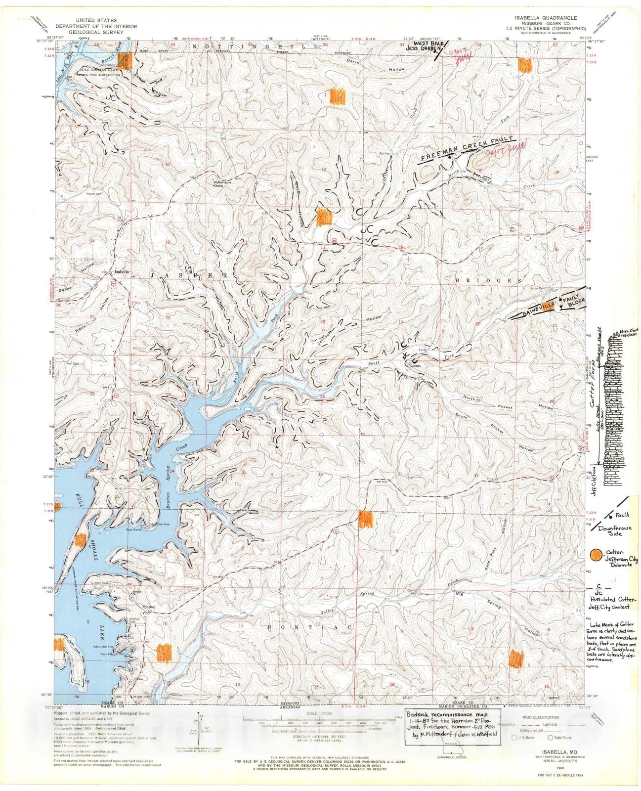 Map : Reconnaissance bedrock geologic map of the Isabella seven 1/2' quadrangle, Missouri, 198seven Cartography Wall Art :