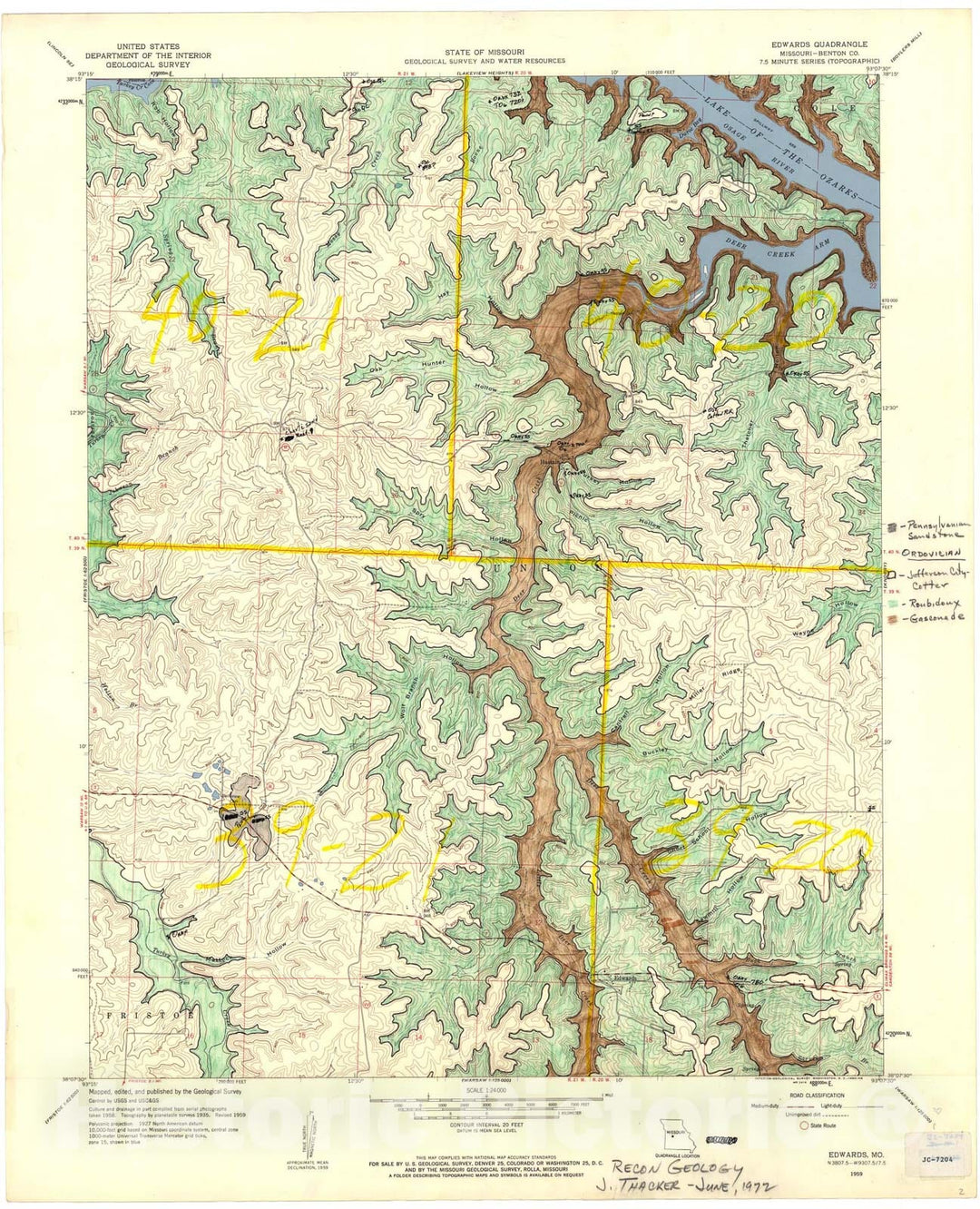 Map : Reconnaissance geologic map of the Edwards seven 1/2' quadrangle, Missouri, 19seven2 Cartography Wall Art :