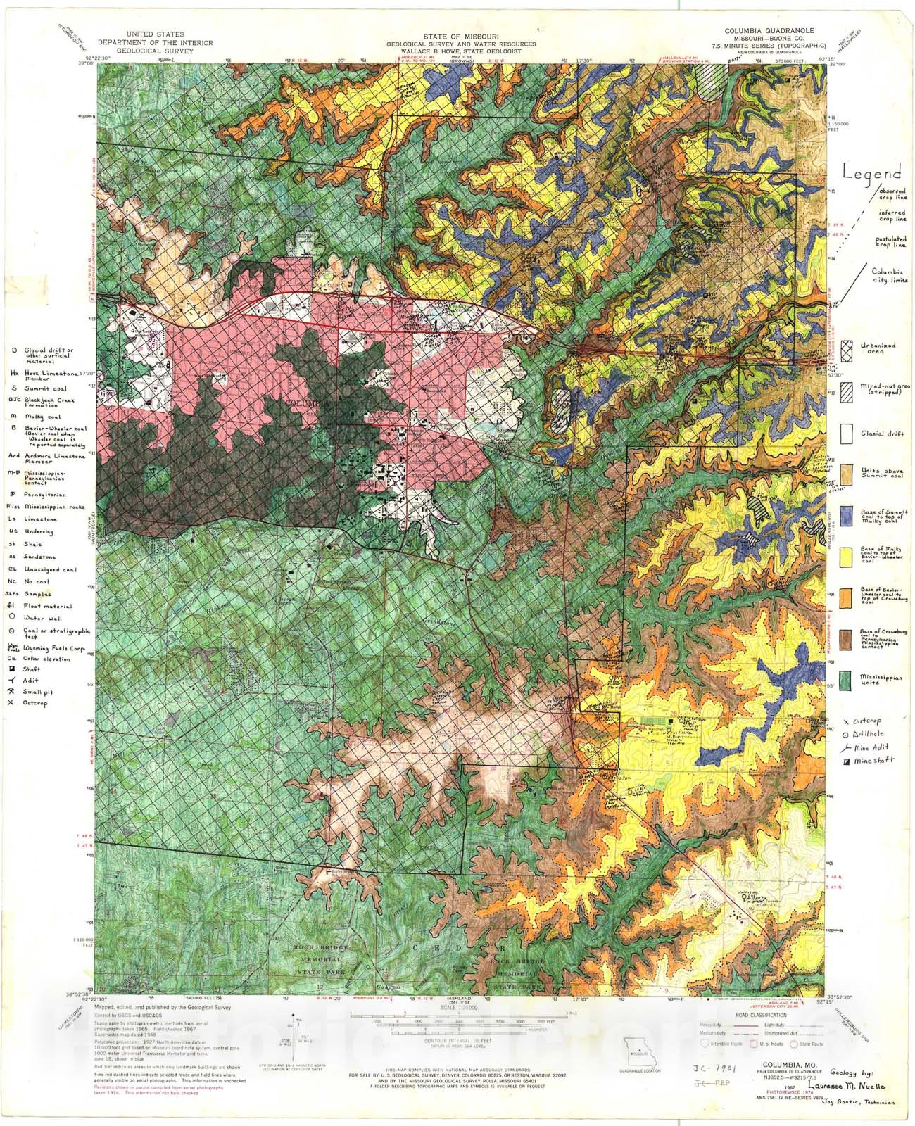 Map : Bedrock geologic map of the Columbia seven 1/2' quadrangle, Missouri, 19seven9 Cartography Wall Art :