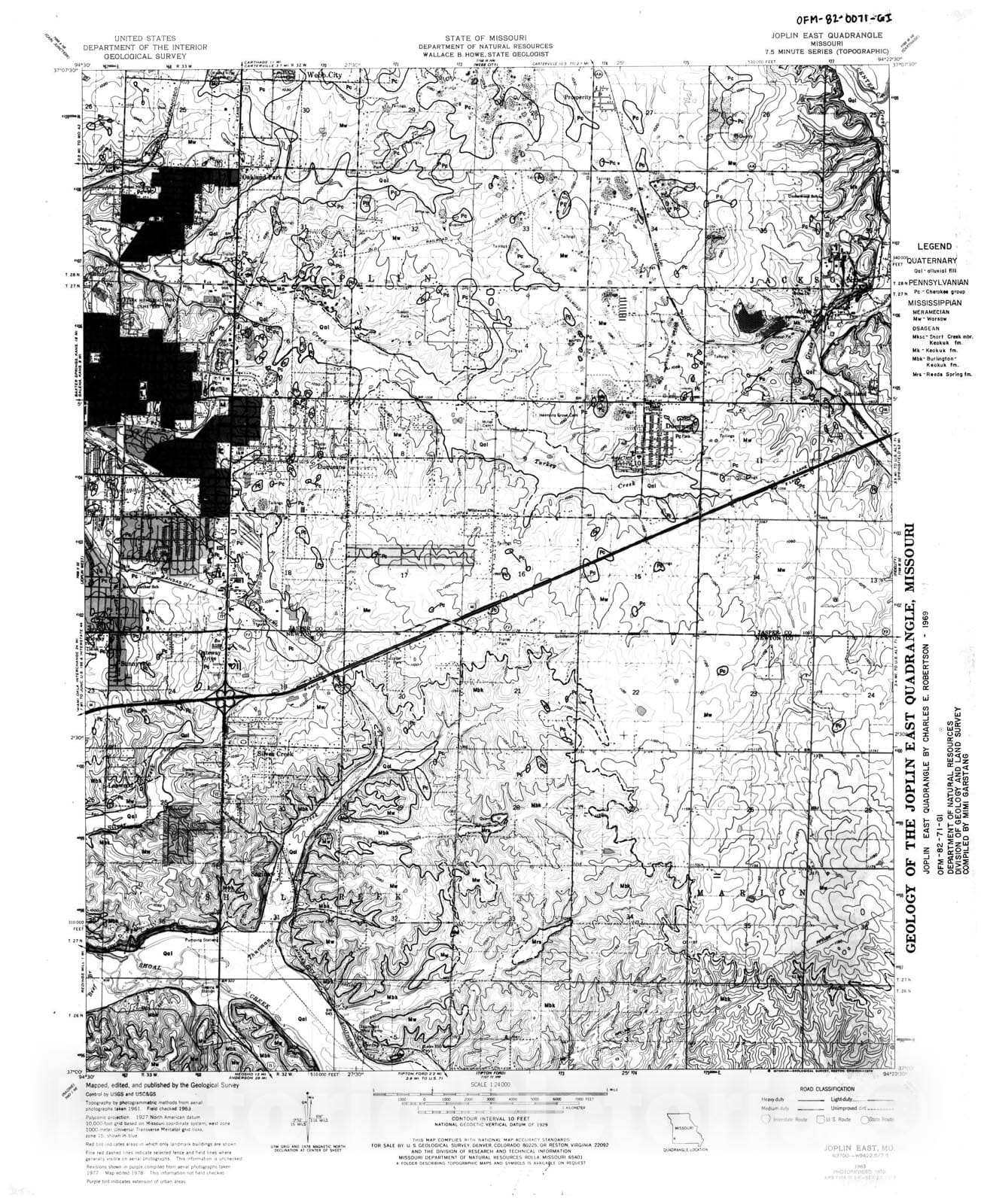 Map : Bedrock geologic map of the Joplin East seven 1/2' quadrangle, Missouri, 1969 Cartography Wall Art :