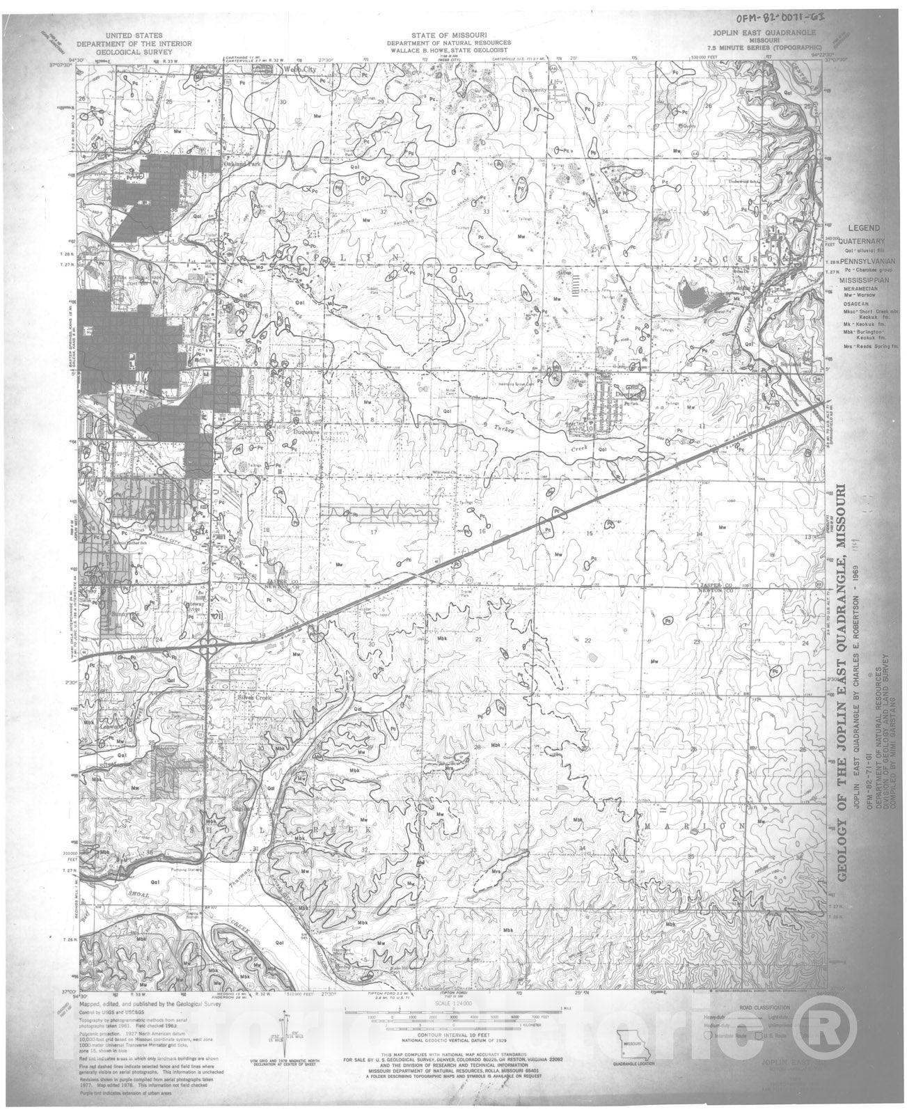 Map : Geology of the Joplin East seven 1/2' quadrangle, Missouri, 1982 Cartography Wall Art :