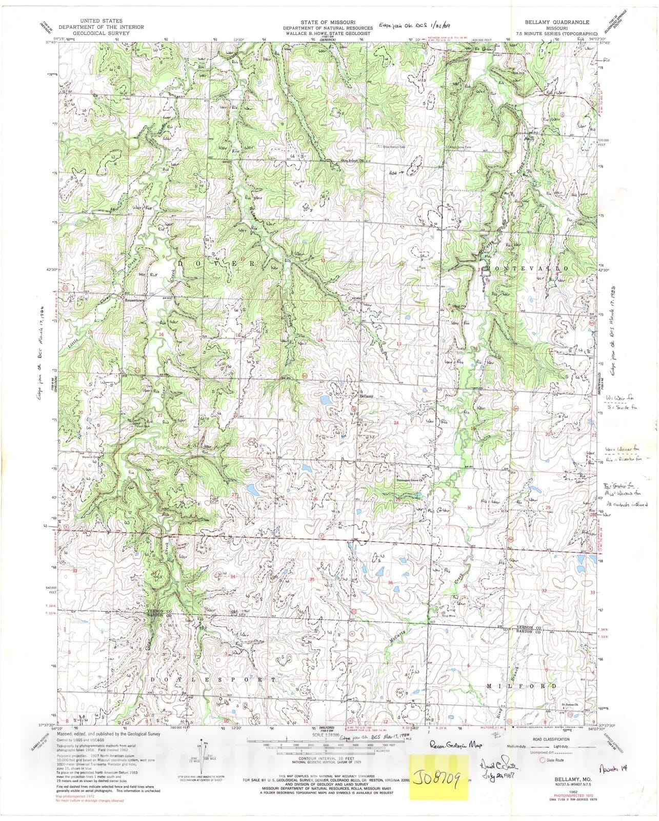 Map : Reconnaissance geologic map of the Bellamy seven 1/2' quadrangle, Missouri, 198seven Cartography Wall Art :