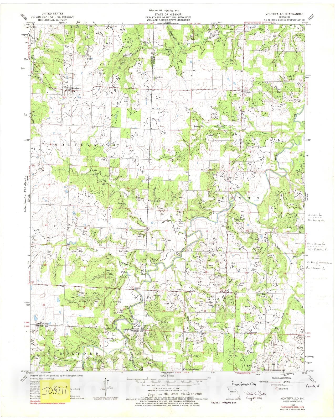 Map : Reconnaissance geologic map of the Montevallo seven 1/2' quadrangle, Missouri, 198seven Cartography Wall Art :