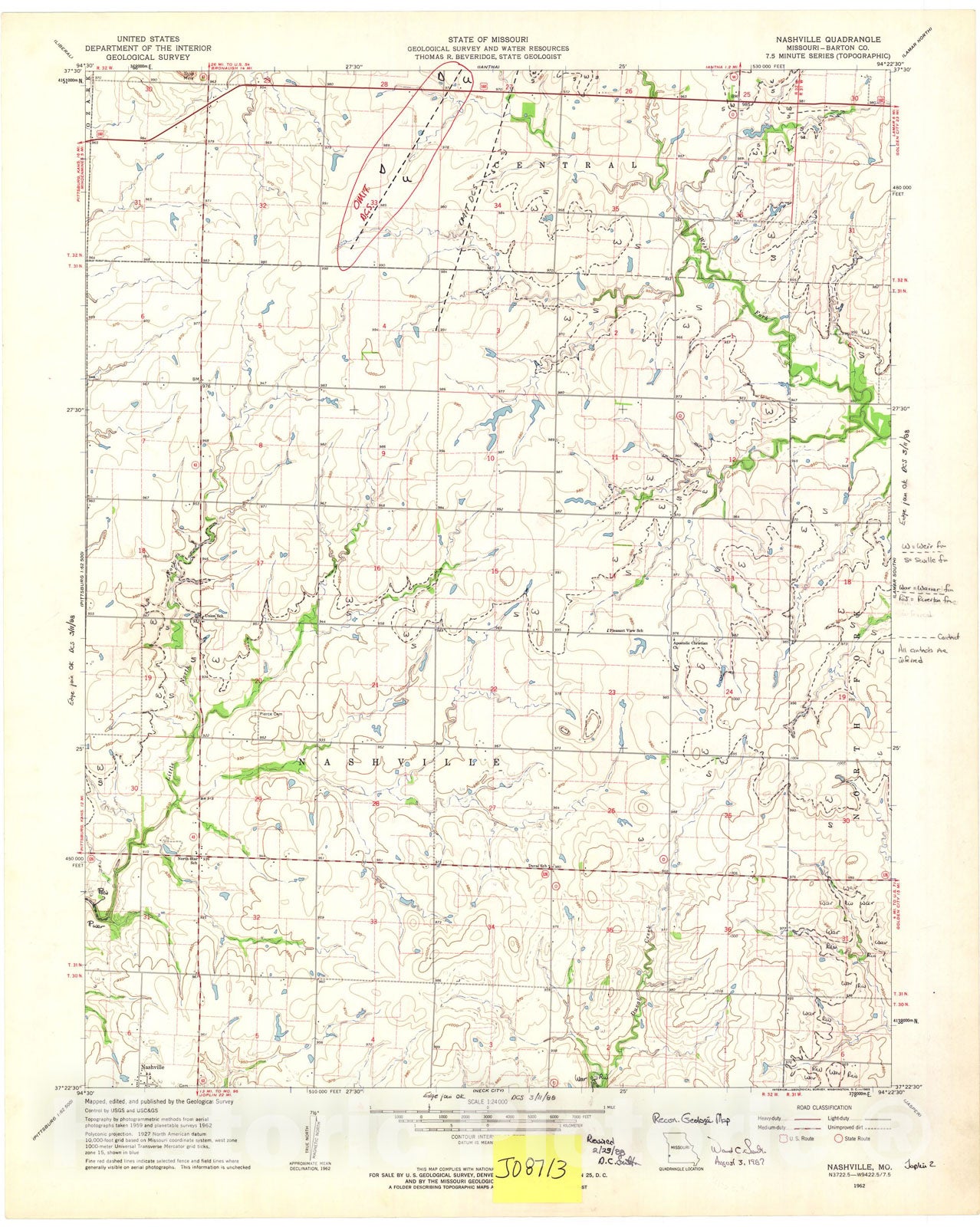 Map : Reconnaissance geologic map of the Nashville seven 1/2' quadrangle, Missouri, 198seven Cartography Wall Art :