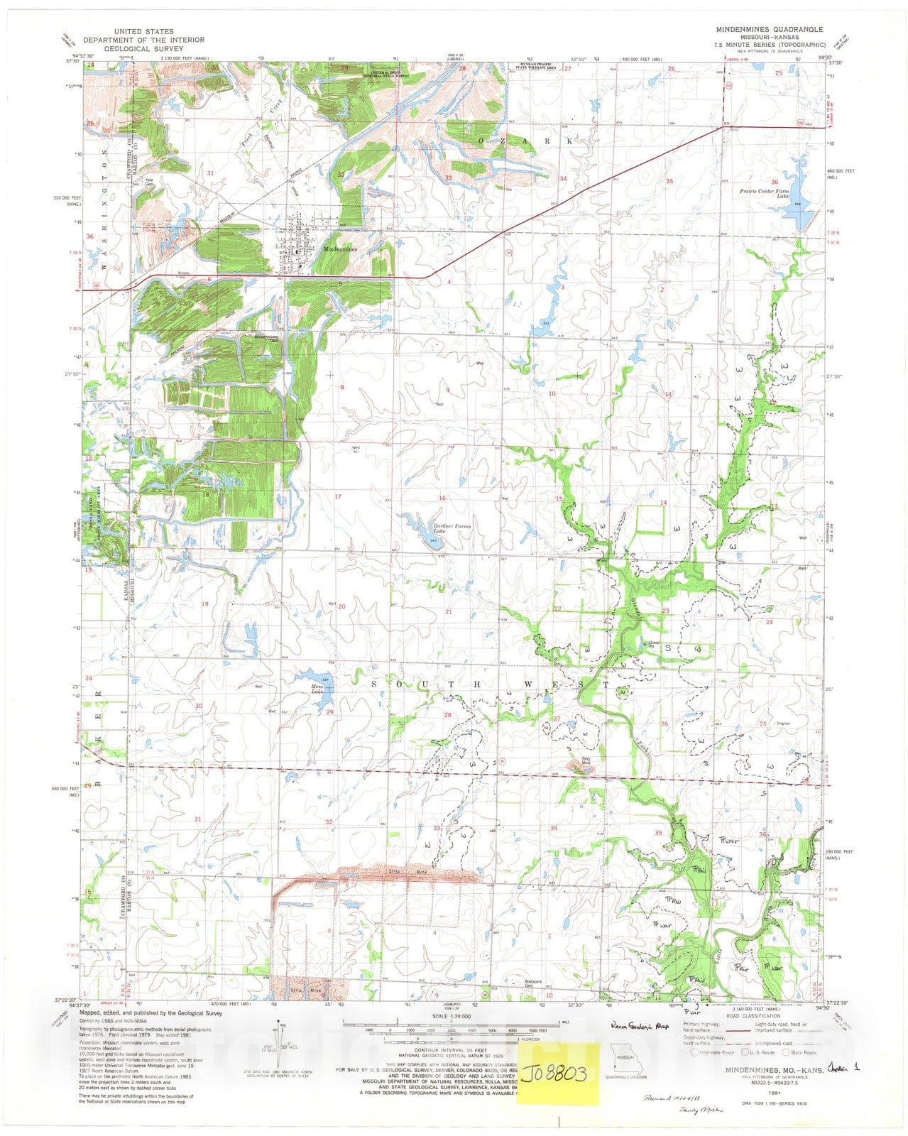 Map : Reconnaissance geologic map of the Mindenmines seven 1/2' quadrangle, Missouri, 1988 Cartography Wall Art :