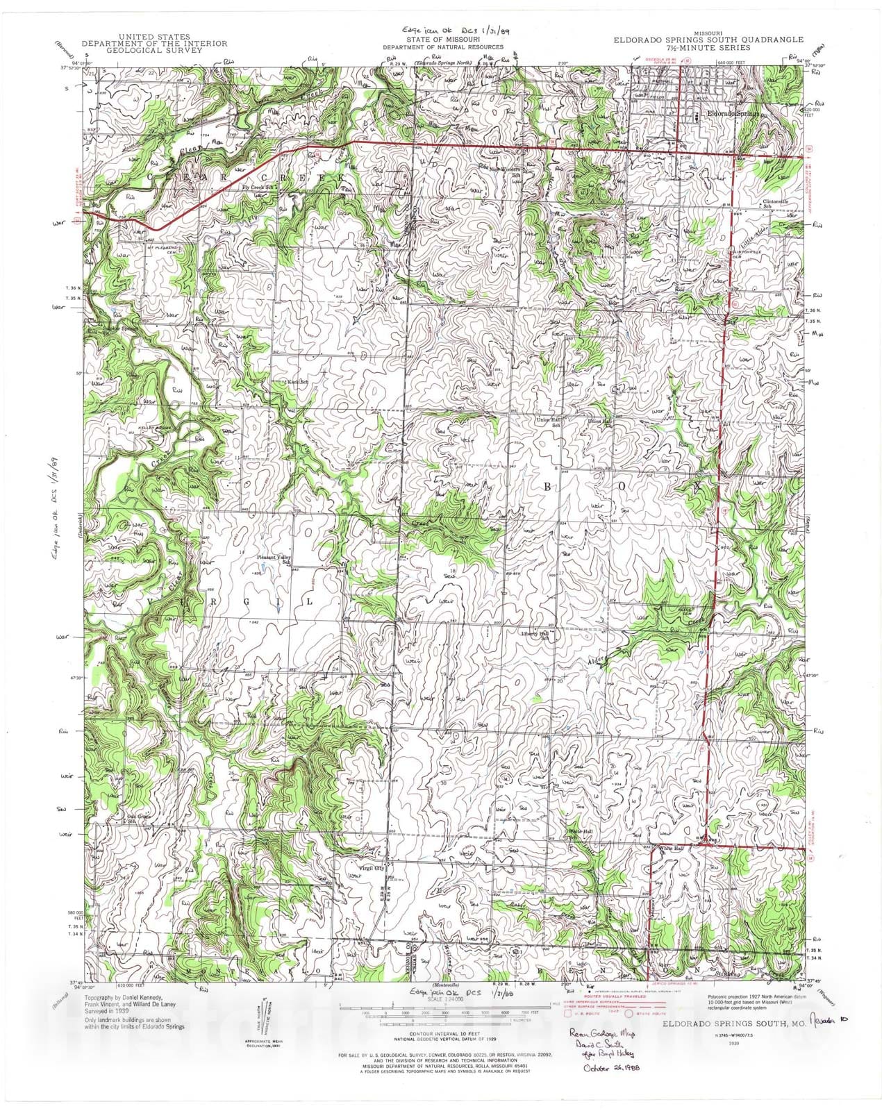Map : Reconnaissance geologic map of the Eldorado Springs South seven 1/2' quadrangle, Missouri, 1988 Cartography Wall Art :