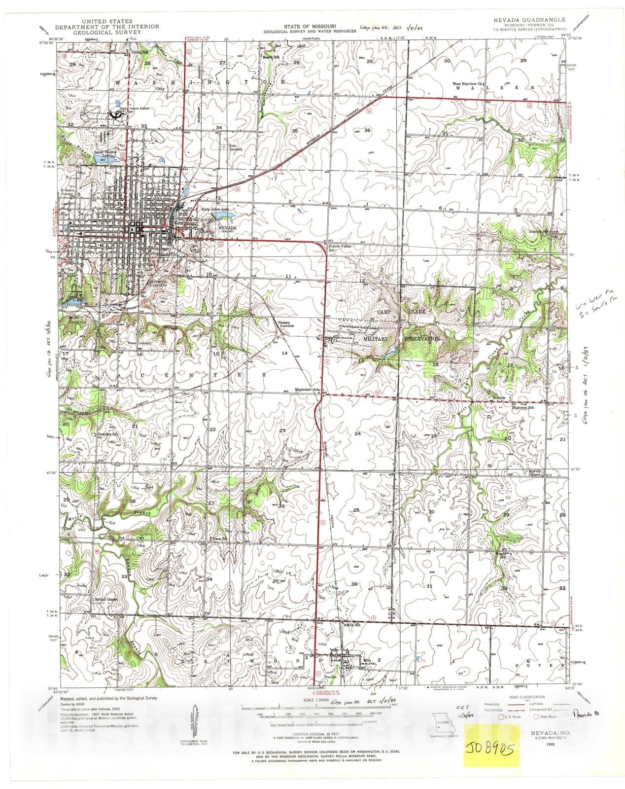 Map : Bedrock geologic map of the Nevada seven 1/2' quadrangle, Missouri, 1989 Cartography Wall Art :