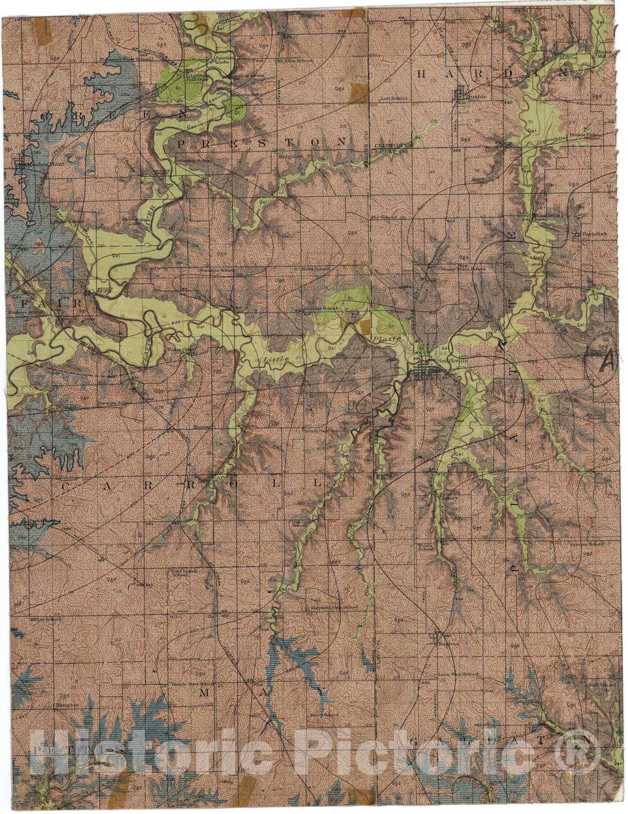 Map : Geologic map of the Smithville, Nashua, Camden Point and Farrelview seven 1/2' quadrangles, Missouri, 191seven Cartography Wall Art :