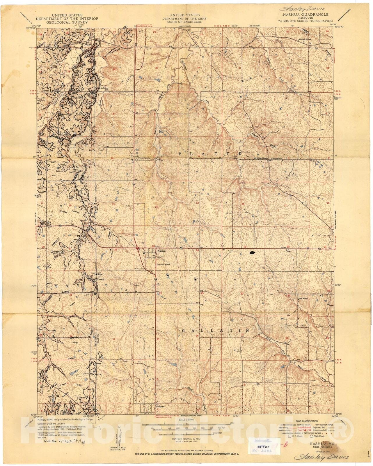 Map : Bedrock geologic map of the Platte County portion of the Nashua seven 1/2' quadrangle, Missouri, 1955 Cartography Wall Art :