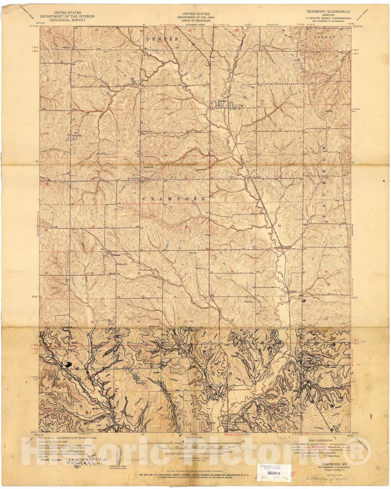 Map : Bedrock geologic map of the Platte County portion of the Dearborn seven 1/2' quadrangle, Missouri, 1955 Cartography Wall Art :