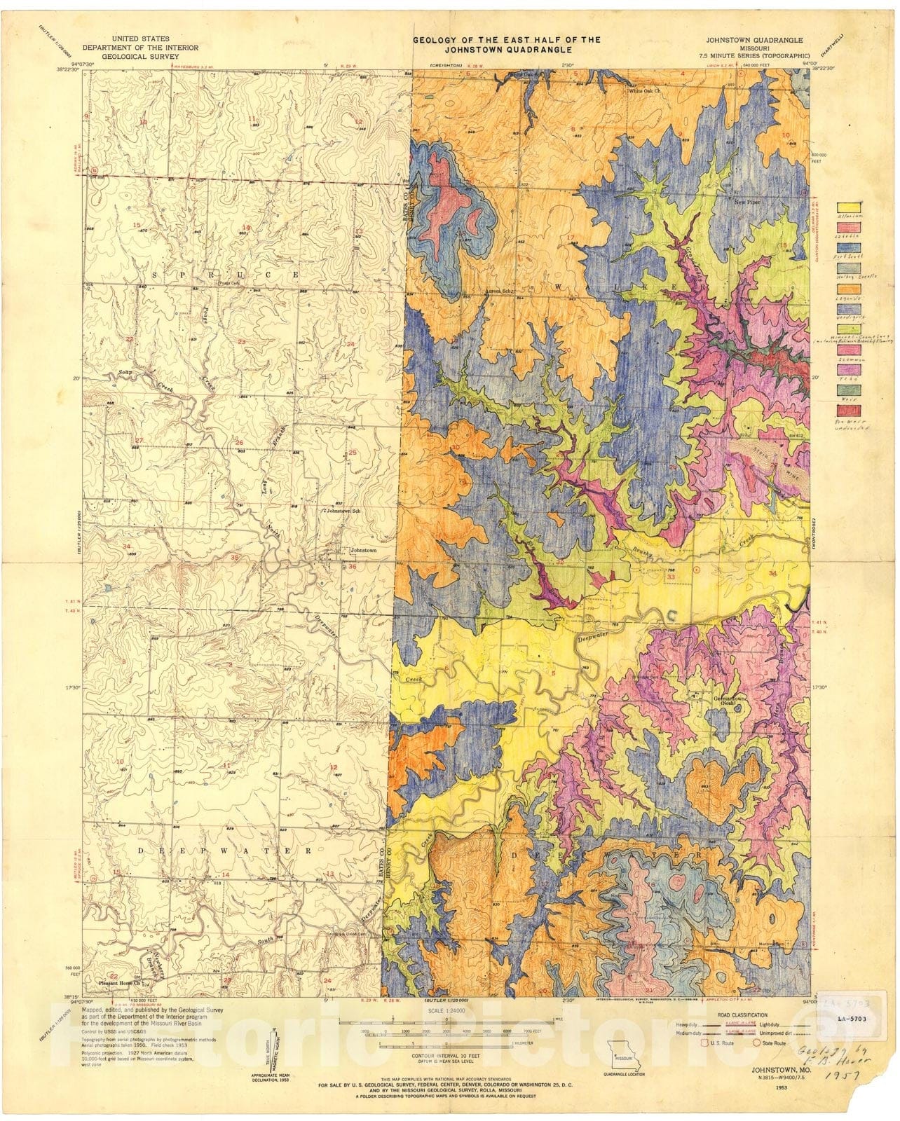 Map : Geology of the east half of the Johnstown seven 1/2' quadrangle, Missouri, 195seven Cartography Wall Art :