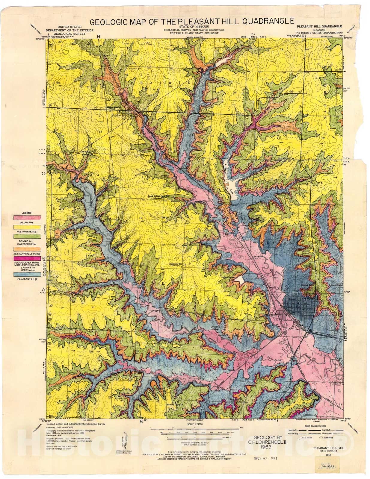 Map : Geologic map of the Pleasant Hill seven 1/2' quadrangle, Missouri, 1964 Cartography Wall Art :