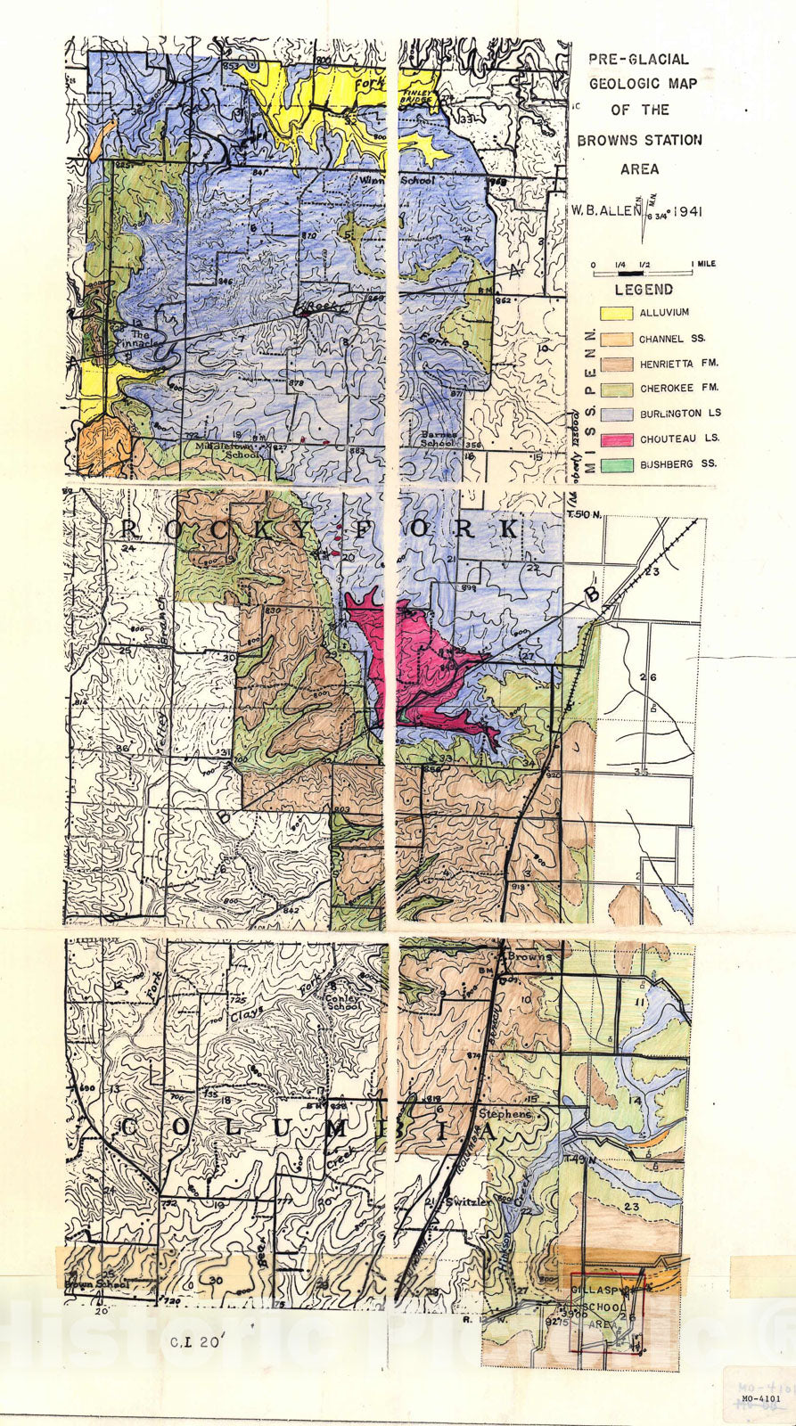 Map : Pre-glacial geologic map of the Browns Station area, Missouri, 1941 Cartography Wall Art :