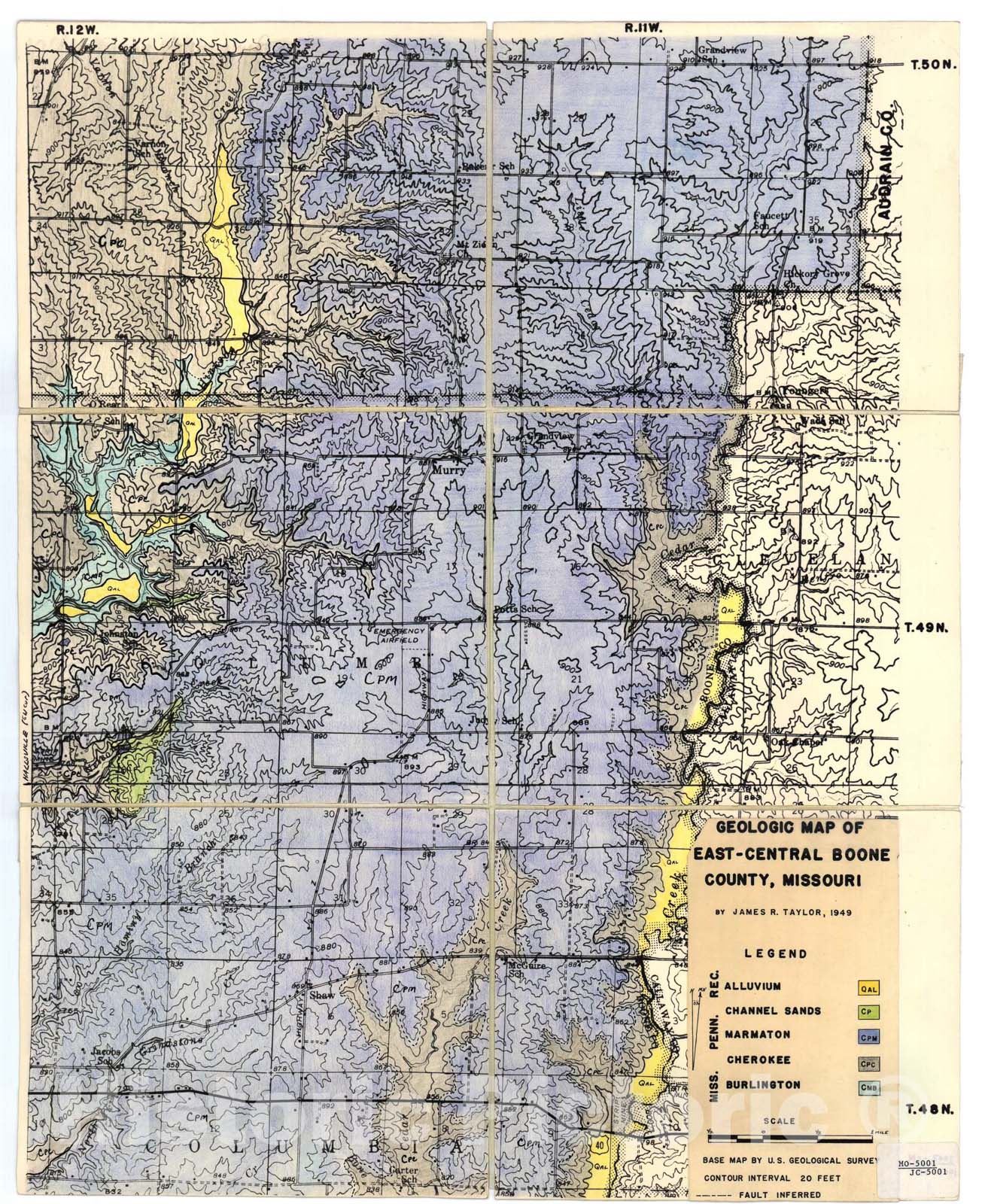Map : Geologic map of east-central Boone County, Missouri, 1950 Cartography Wall Art :