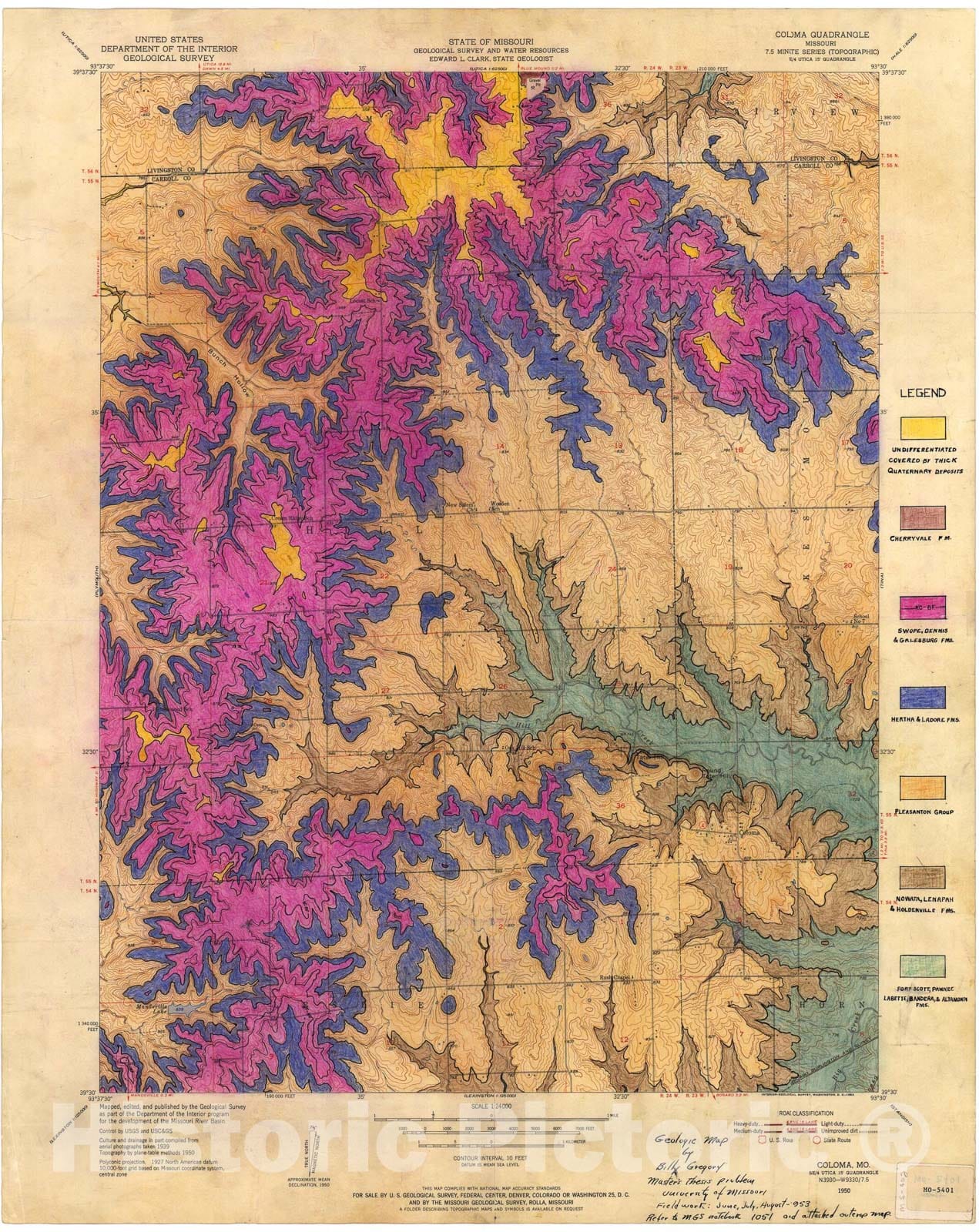 Map : Geologic map of the Coloma seven 1/2' quadrangle, Missouri, 1954 Cartography Wall Art :