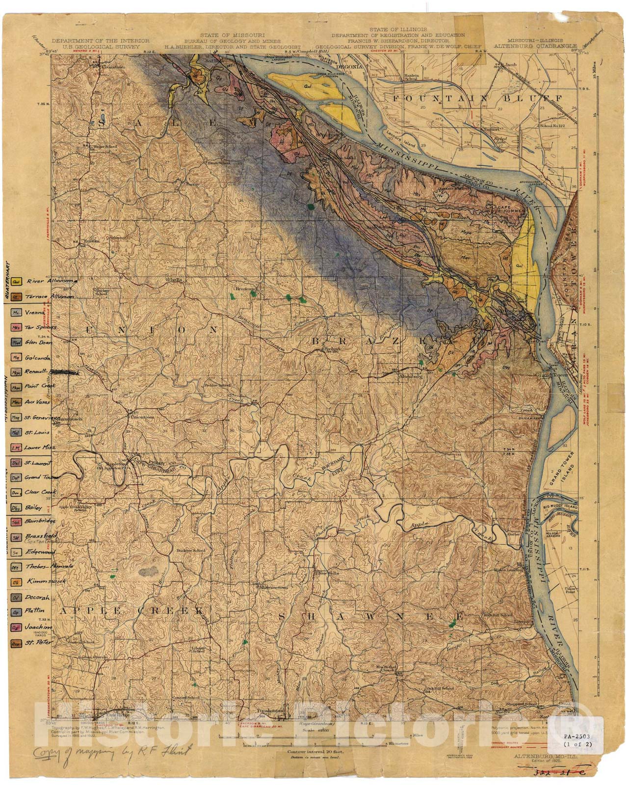 Map : Geologic map of part of the Altenburg 15' quadrangle, Missouri, 1925 Cartography Wall Art :