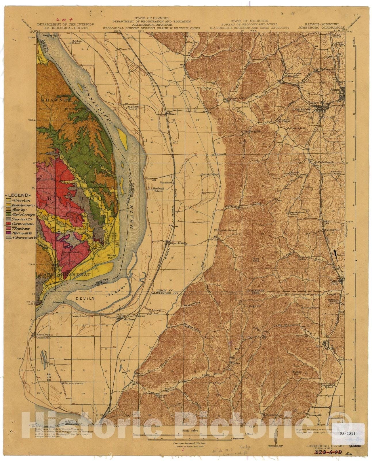 Map : Geologic map of the Missouri portion of the Jonesboro Ill-Mo 15' quadrangle, Missouri, 1925 Cartography Wall Art :
