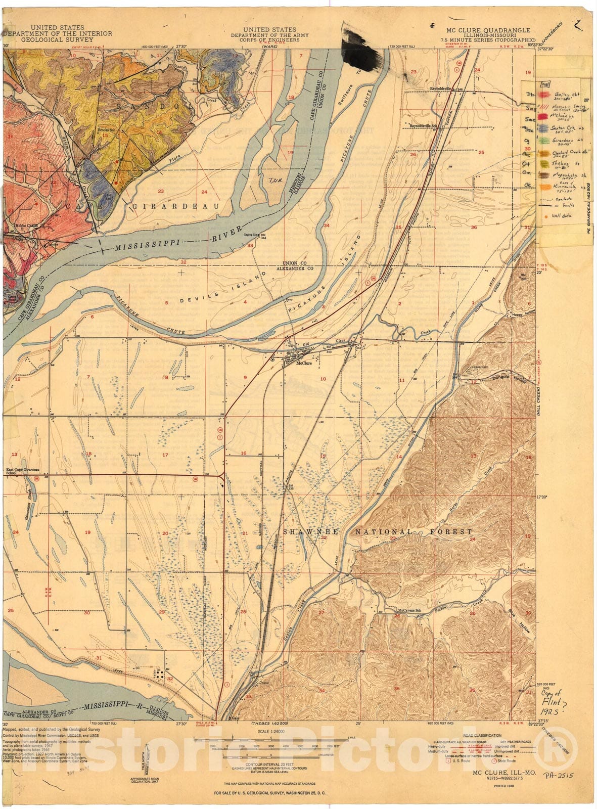Map : Bedrock geologic map of the Missouri portion of the McClure seven 1/2' quadrangle, Missouri, 1925 Cartography Wall Art :