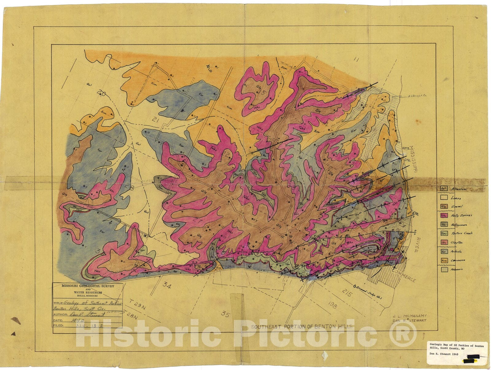 Map : Geology of the southeast part of the Benton Hills, Scott County, Missouri, 1940 Cartography Wall Art :