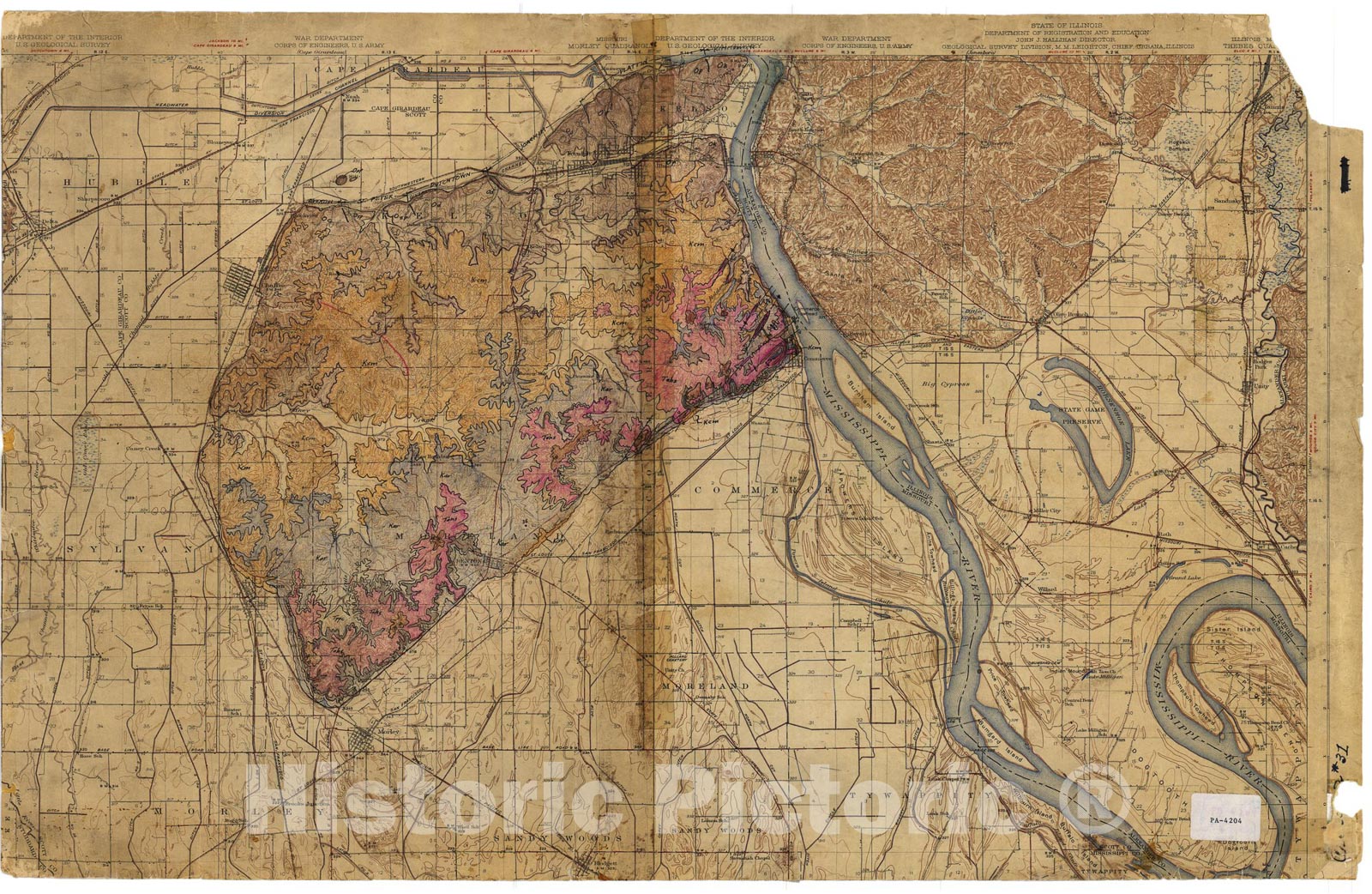 Map : Geologic map of parts of the Morley and Thebes 15' quadrangles, Missouri, 1942 Cartography Wall Art :