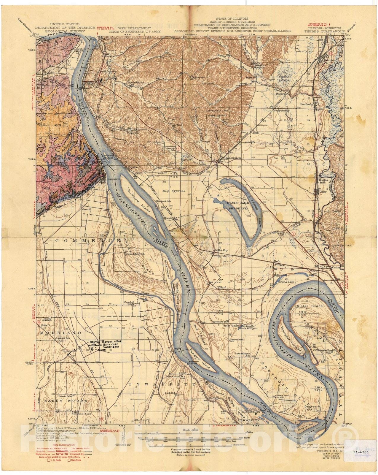 Map : Bedrock geologic map of the Missouri portion of the Thebes seven 1/2' quadrangle, 1942 Cartography Wall Art :